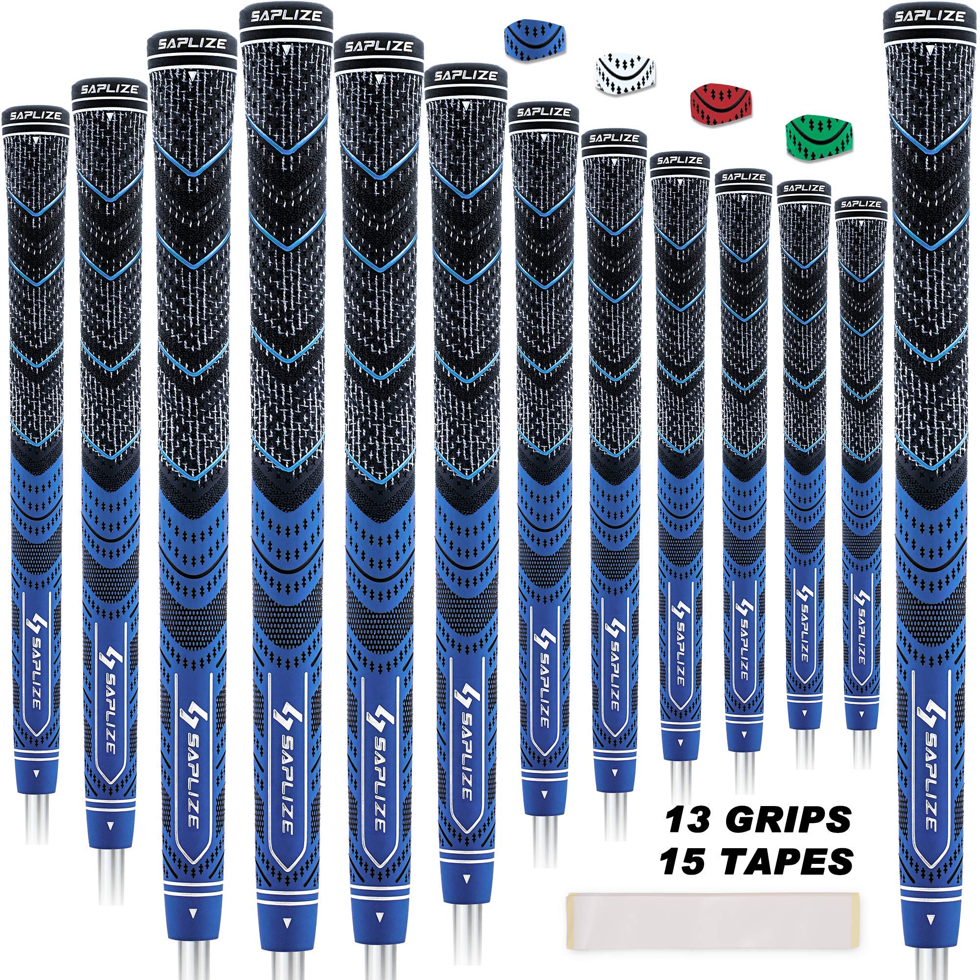 SAPLIZE 13 Golf Grips，4 Colors Available, with Tapes or with Sovlent Kit, Compound Hybrid Rubber Golf Club Grips, Standard/Midsize