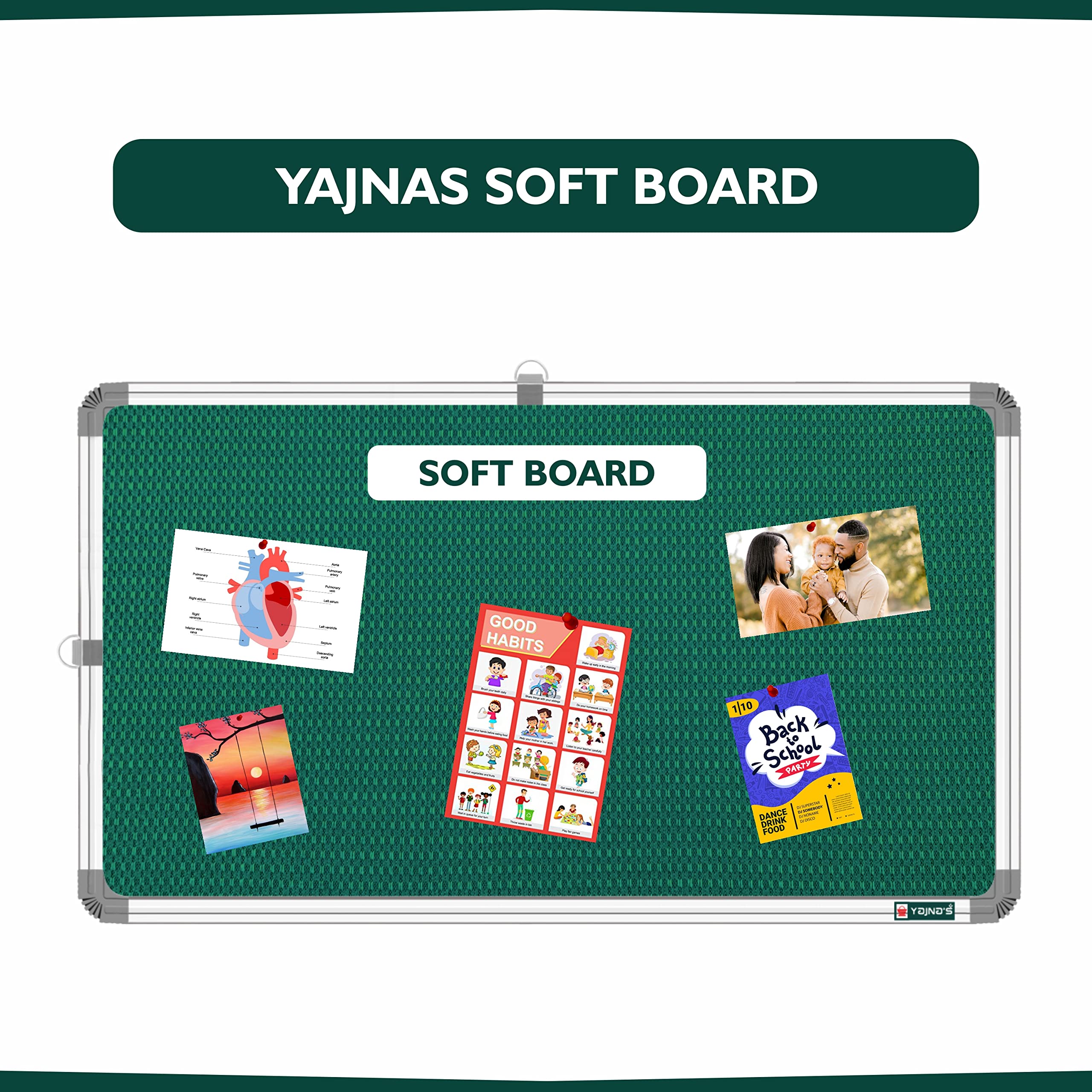 YAJNAS® Tablero de anuncios de color verde de 28 x 41 cm, tablero de pin-up, tablero blando, tablón de anuncios, tablero de exhibición de pin-up para el hogar, la oficina y la escuela (verde, 28 x 41