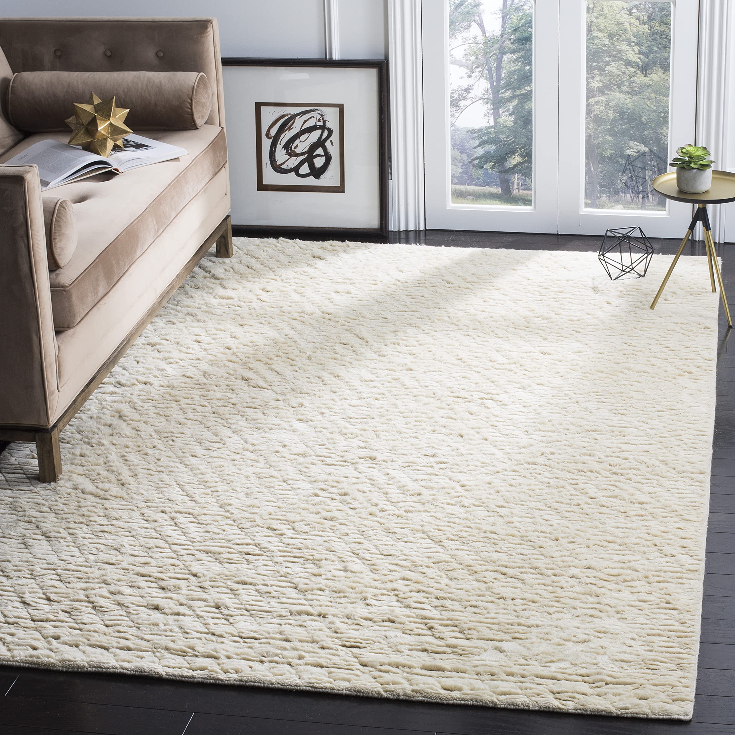 SafaviehManhattan Collection 8' x 10' Ivory MAN911A Handmade Modern Wool Area Rug