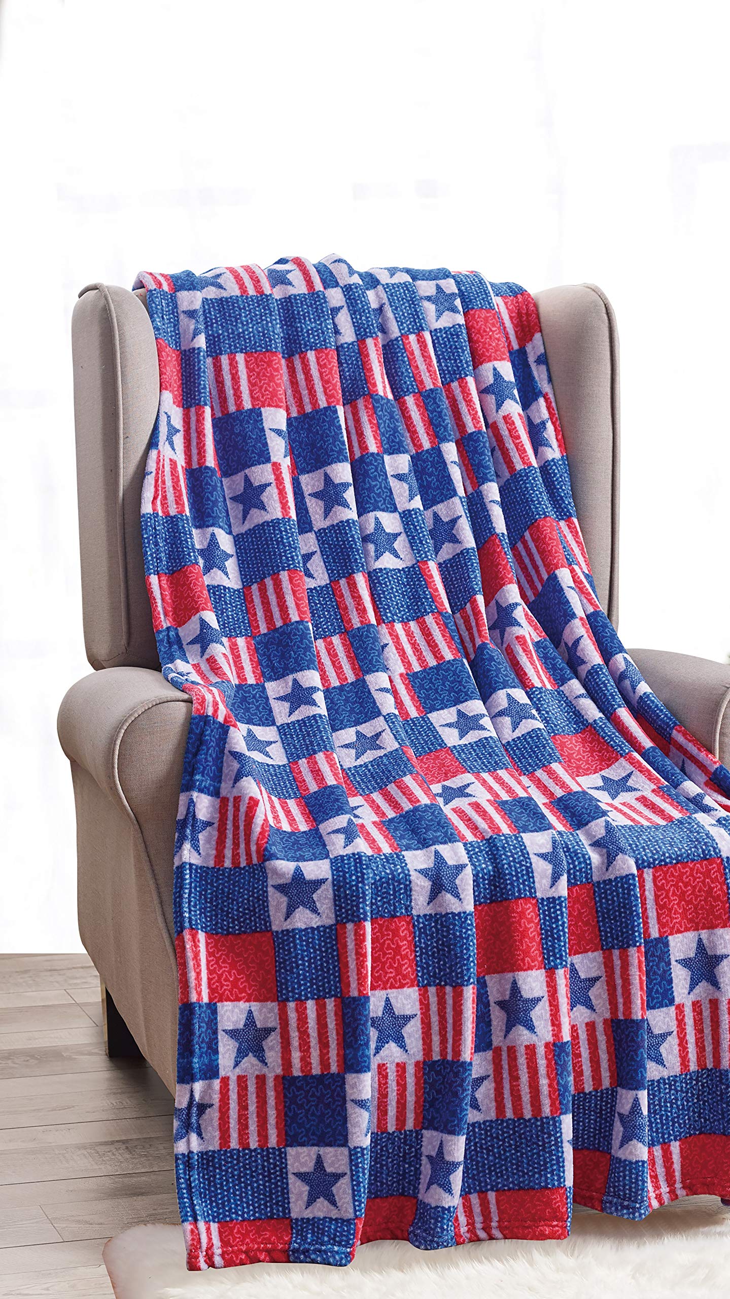 Décor&More American Pride Collection Microplush Throw Blanket (50" x 60") - Patriotic Patchwork