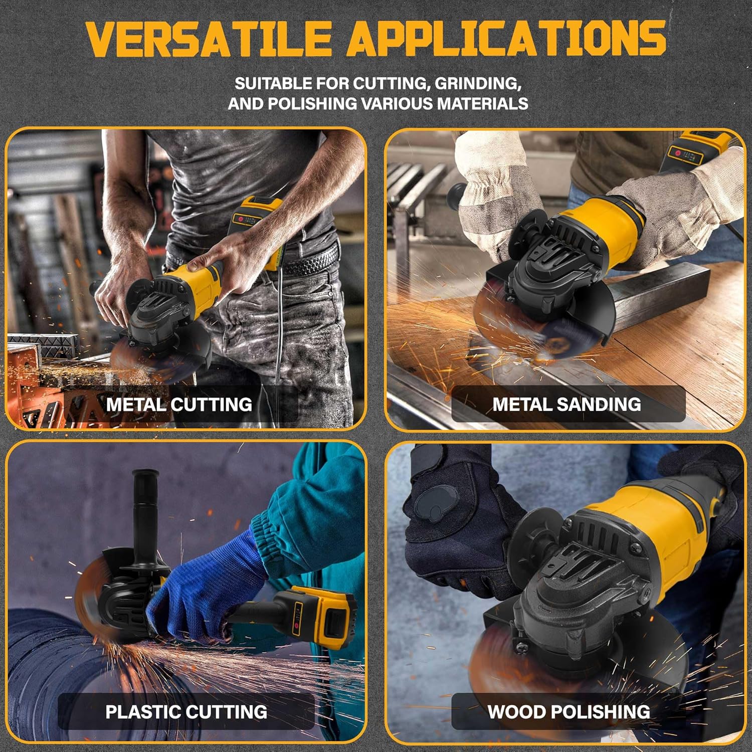4-1/2" Cordless Angle Grinder for De-Walt 18V/20V MAX Battery, 8500RPM Brushless Motor with 3 Speed Control, Ideal for Cutting, Grinding & Polishing (Battery Not Included)