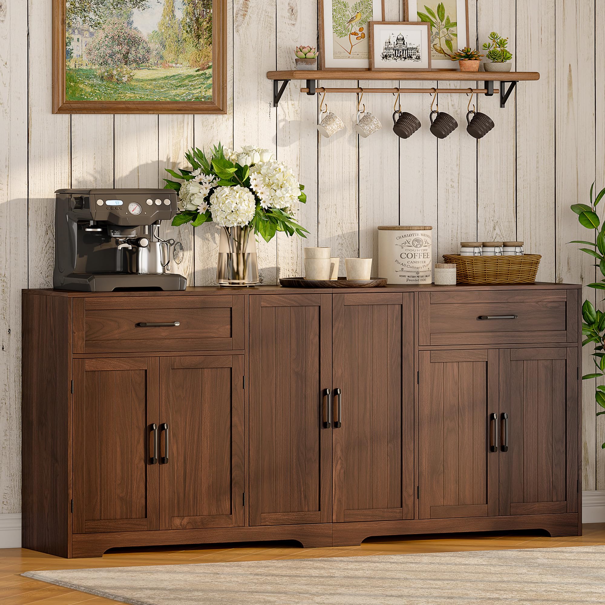 Dark Brown Farmhouse Sideboard with Storage