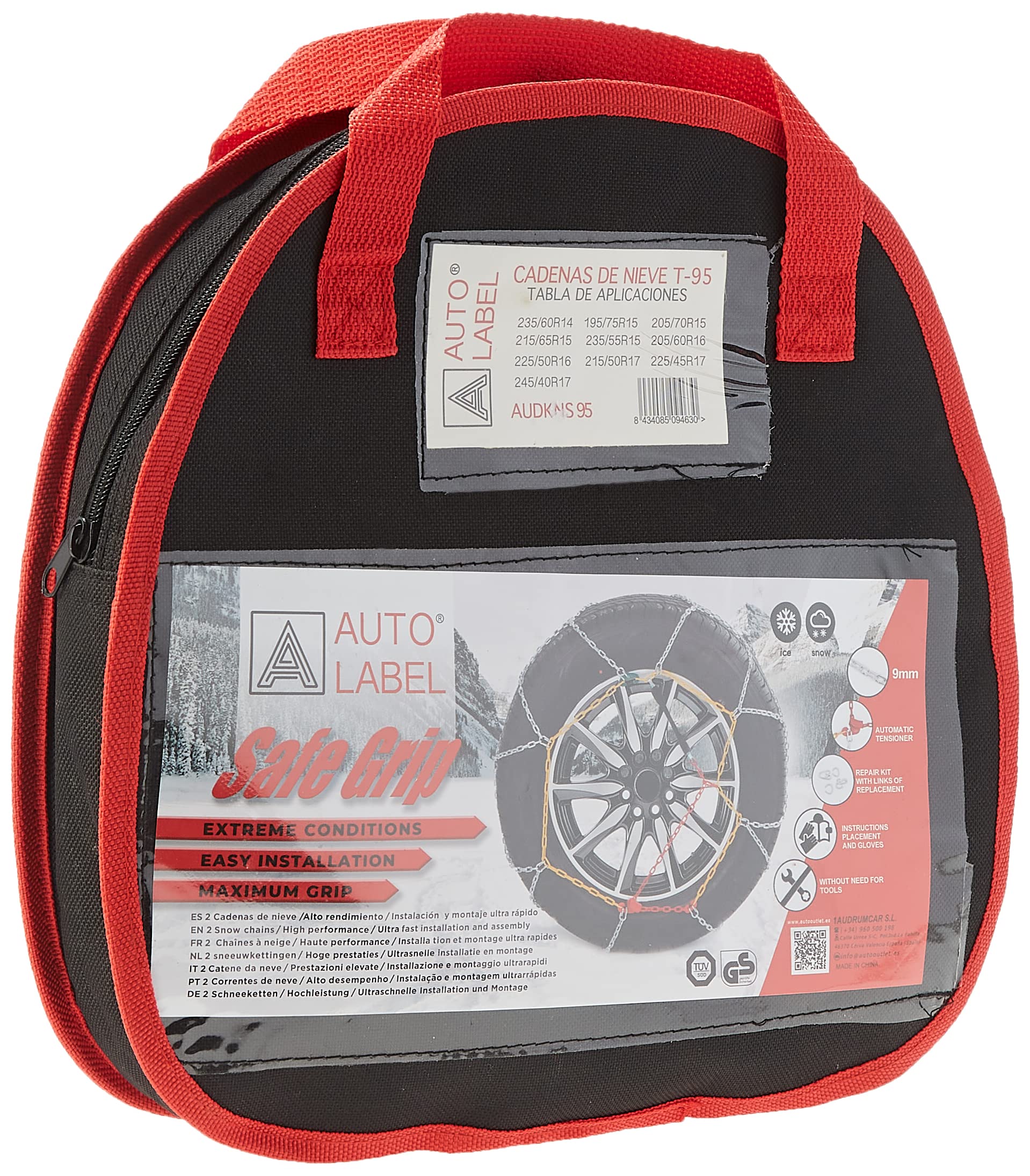 Juego de 2 Cadenas de Nieve Metálicas Safe Grip Eslabón 9mm. Homologadas TÜV ÖNORM (Talla según Medidas de neumáticos) (Talla 95)