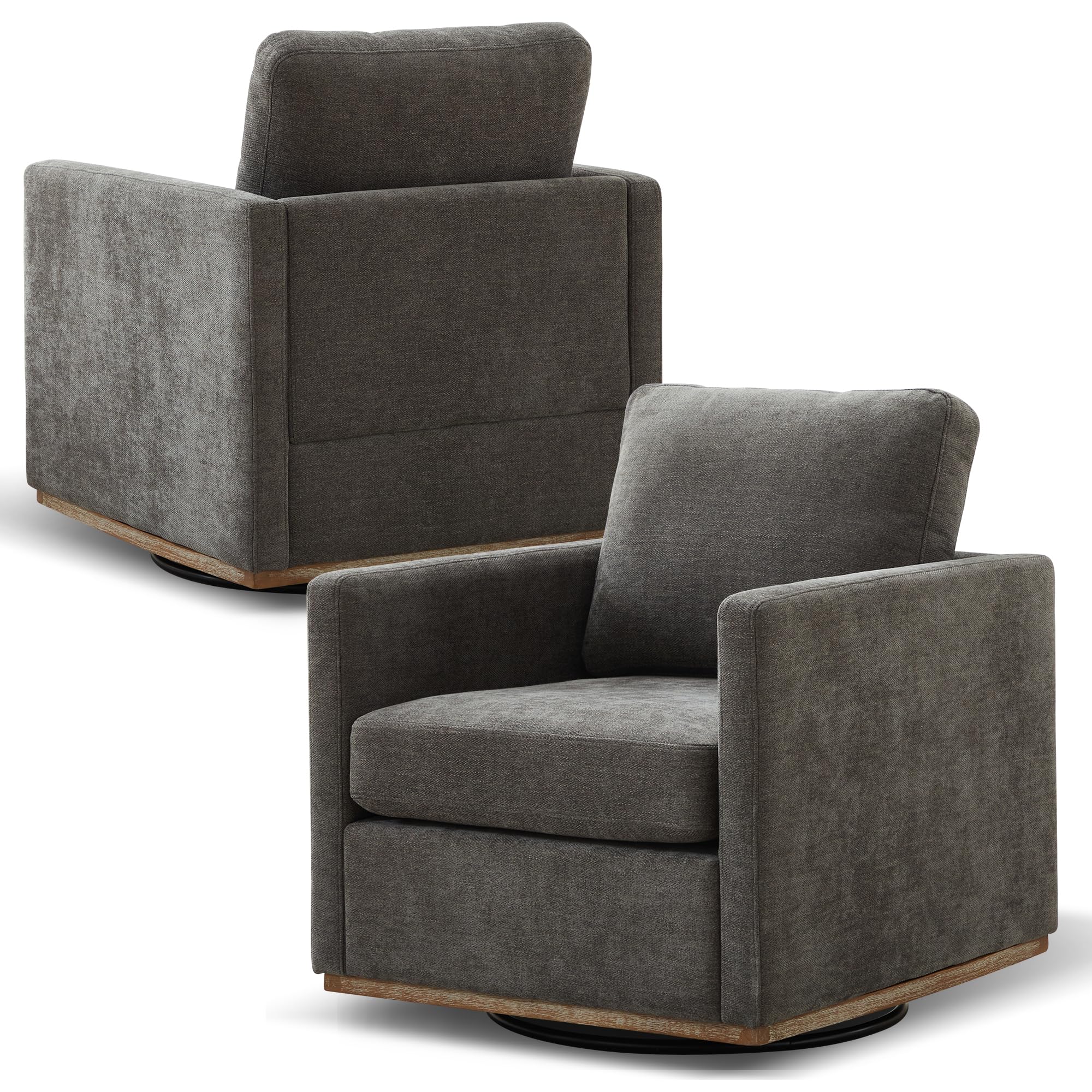 Aoiy & Wifon 30.7" W Swivel Accent Chair Set of 2, Mid Century Modern Swivel Chairs for Living Room, Comfy Small Accent Chair, Wavy Chenille, Charcoal
