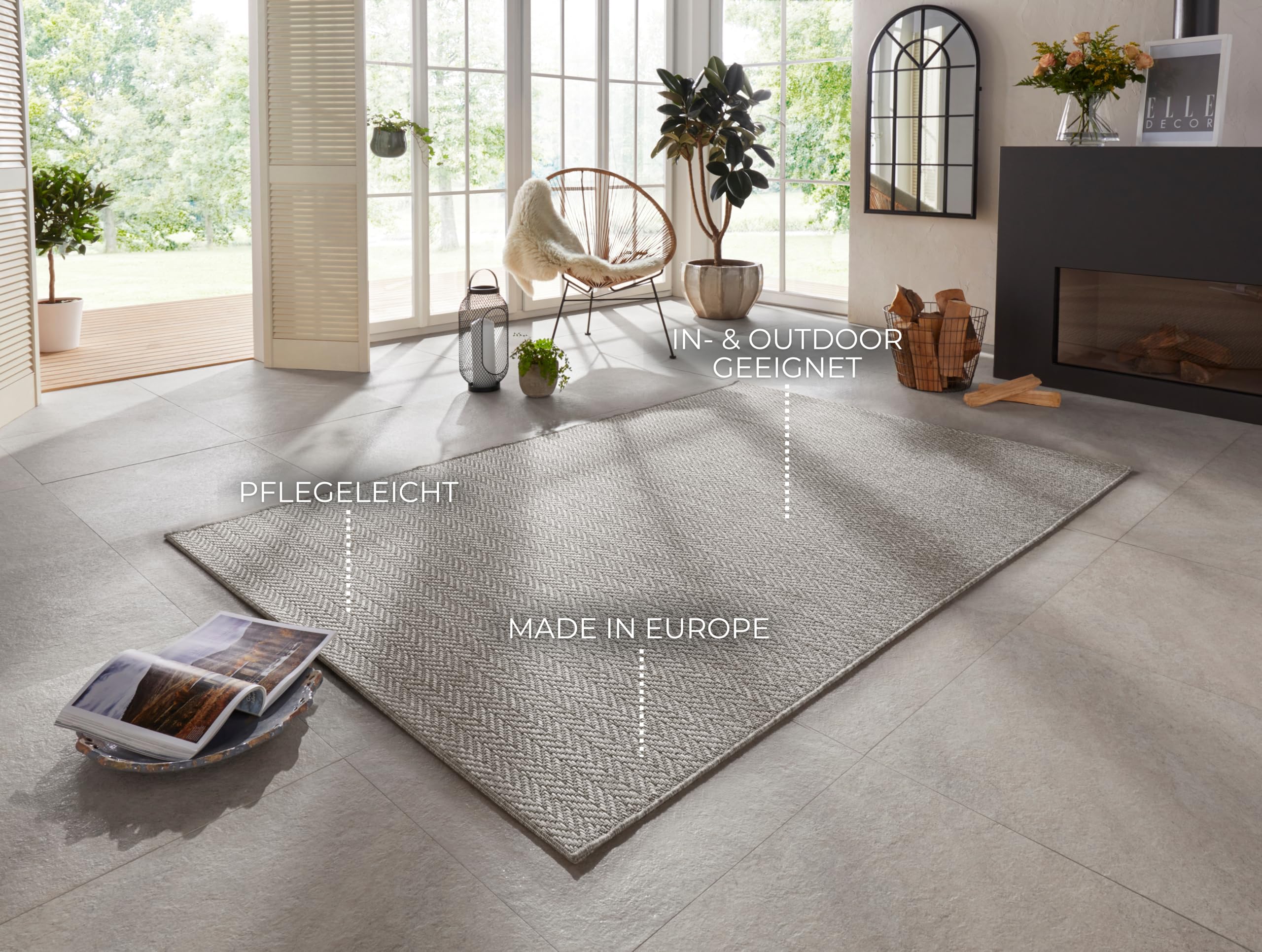 Caen Indoor and Outdoor Rug 80 x 150 cm, Handmade Look Modern Design Flat Weave, Weatherproof for Patio Balcony, Living Room - Image 3