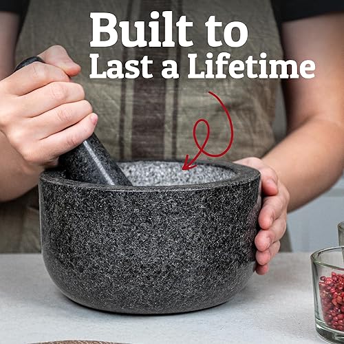 Vista 2 de Priority Chef Juego de mortero y mortero grande de alta resistencia, 100% granito, base antideslizante, guacamole fresco, salsa, pesto, tazón