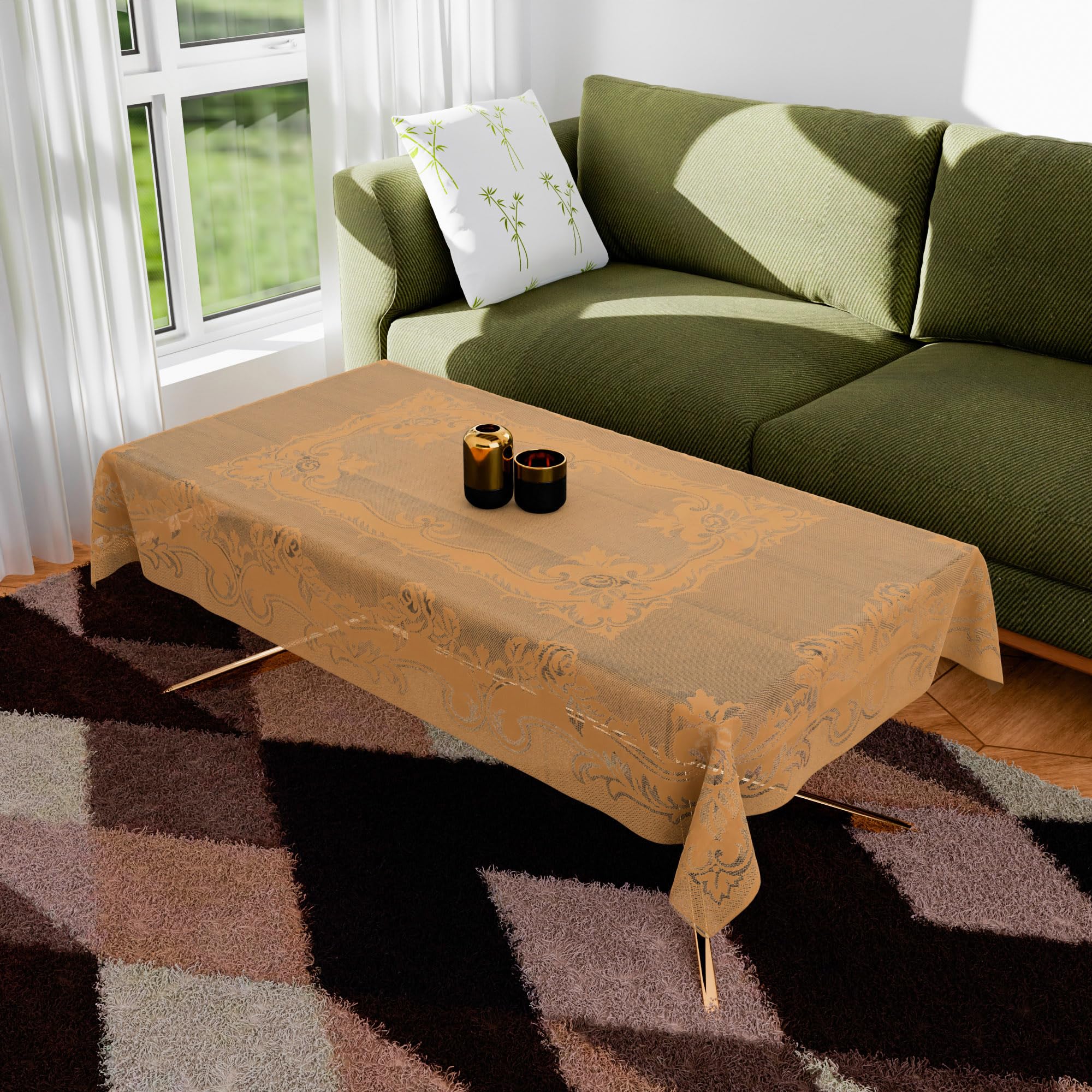 Kuber Industries Center Table Cover | Cotton 4-Seater Table Cloth Cover | Self Gulmohar Vila Table Cover | Table Protector | Table Cover for Center Table | 40x60 Inch | Brown