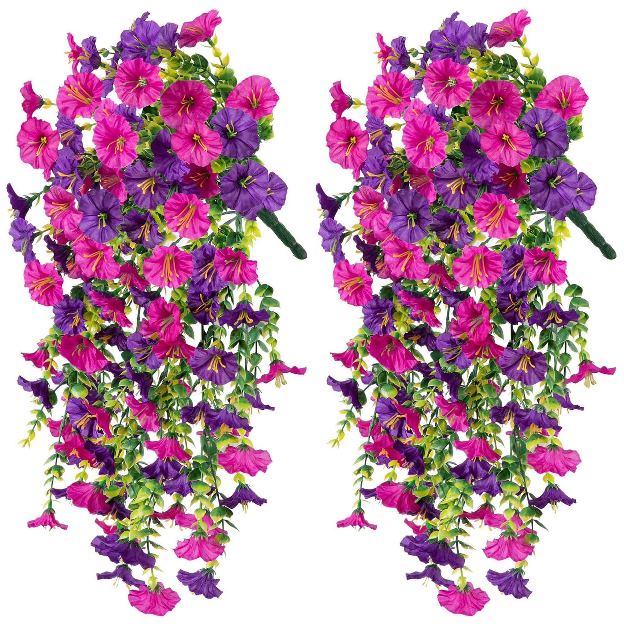 Syutokul Morning Glory Artificial Flowers 2PCS Artificial Hanging Flowers Petunias for Outdoors 18 Inch UV Resistant Hanging Vivd Faux Petunias
