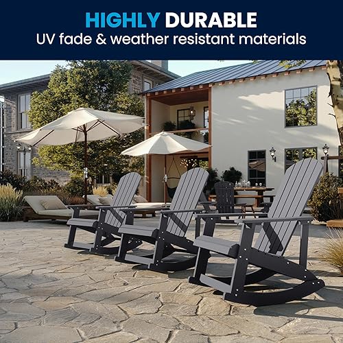 Miniatura 9 de Flash Furniture Savannah - Mecedora Adirondack de madera de poliresina, poliestireno gris para todo tipo de clima, herrajes de acero inoxidable