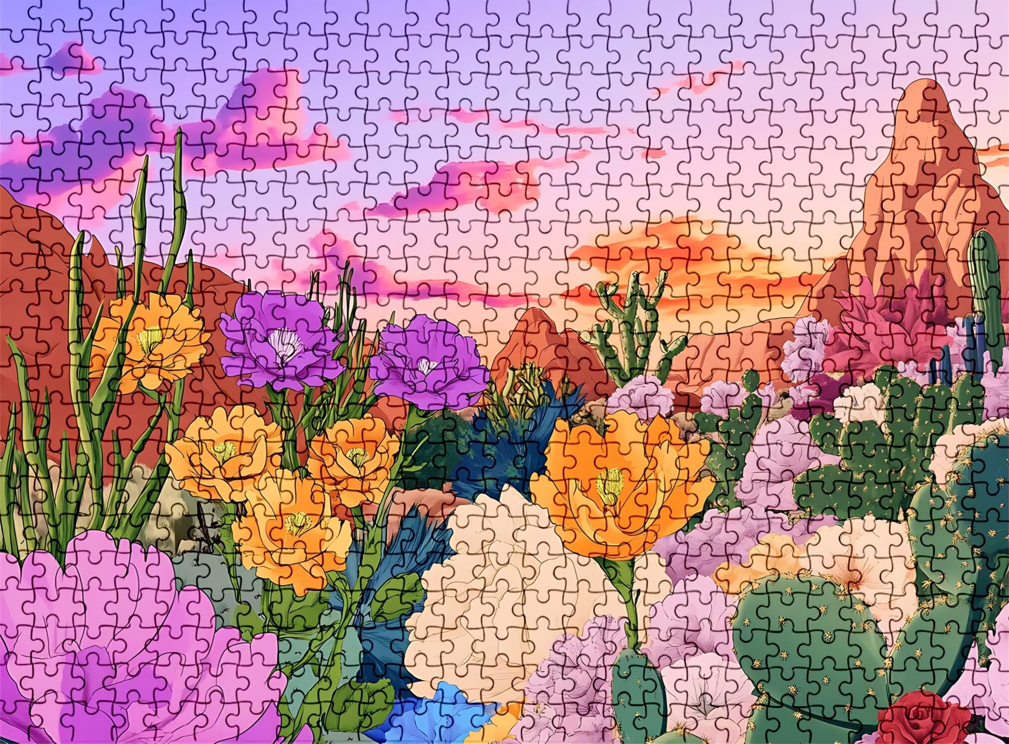 Puzzle 2000 elementów, drewniane puzzle dla dorosłych, kwiat, kaktus, Impossible, klasyczne puzzle Jigsaw 99,5 x 70,5 cm, gra rodzinna, puzzle, redukcja stresu, gra myśląca, dekoracja domu, w0-297