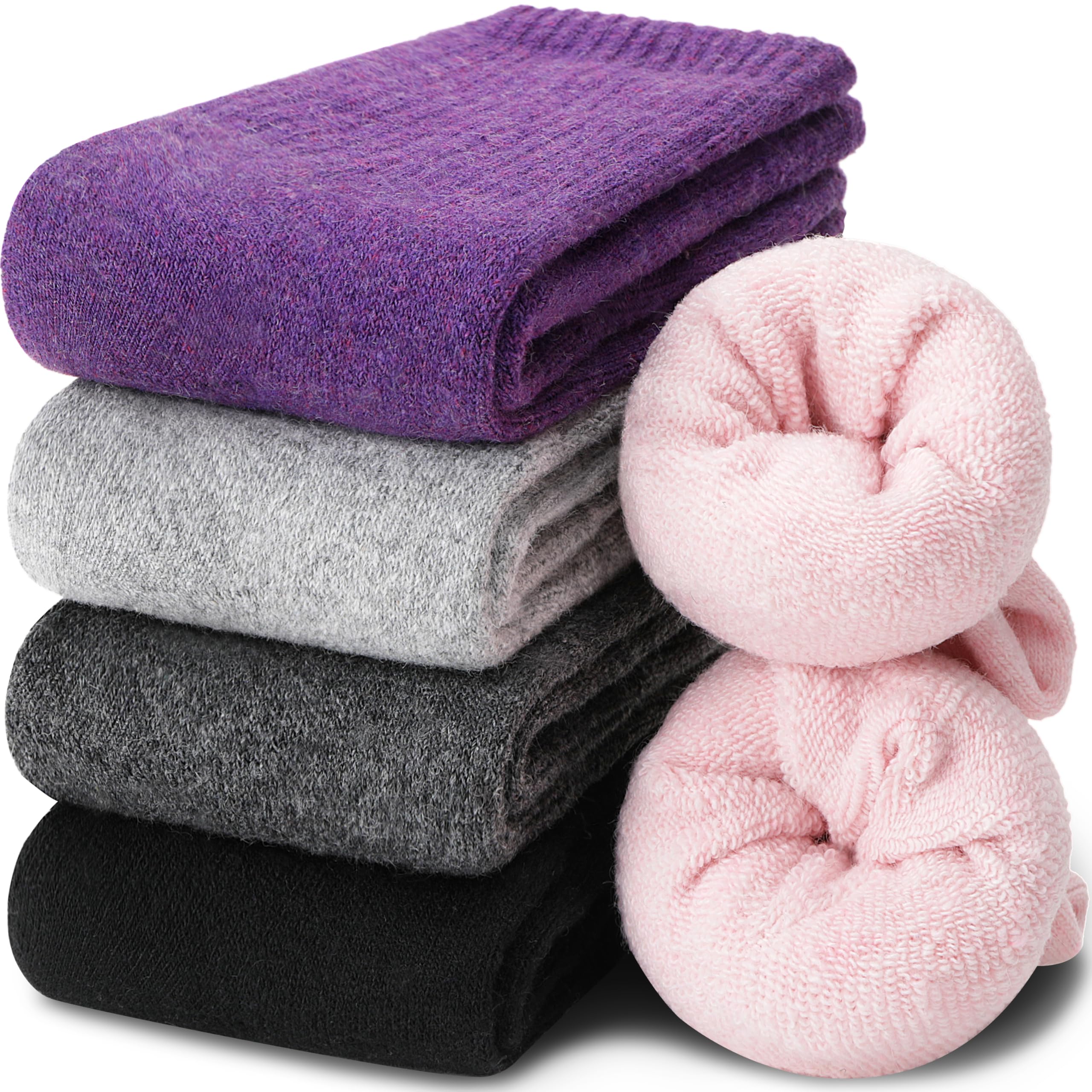 EBMORE Damen Wollsocken Merino Warme Dicke Wolle Socken Wandersocken Thermosocken Wintersocken für Damen 5 Paar