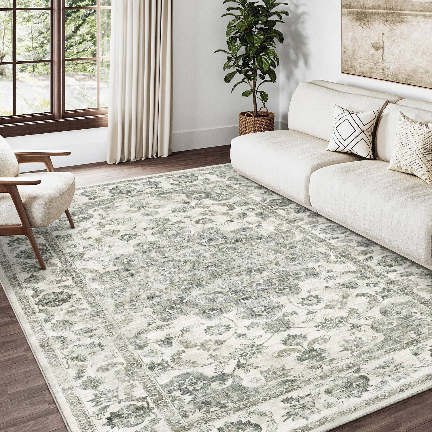 HUGEAR Vintage Hallway Runner Green Long Area Rug 60x240cm Washable Non Slip Rugs Lounge Bedroom Kitchen Bedside Office Indoor Carpet Low Pile Carpets Runners โ image 1