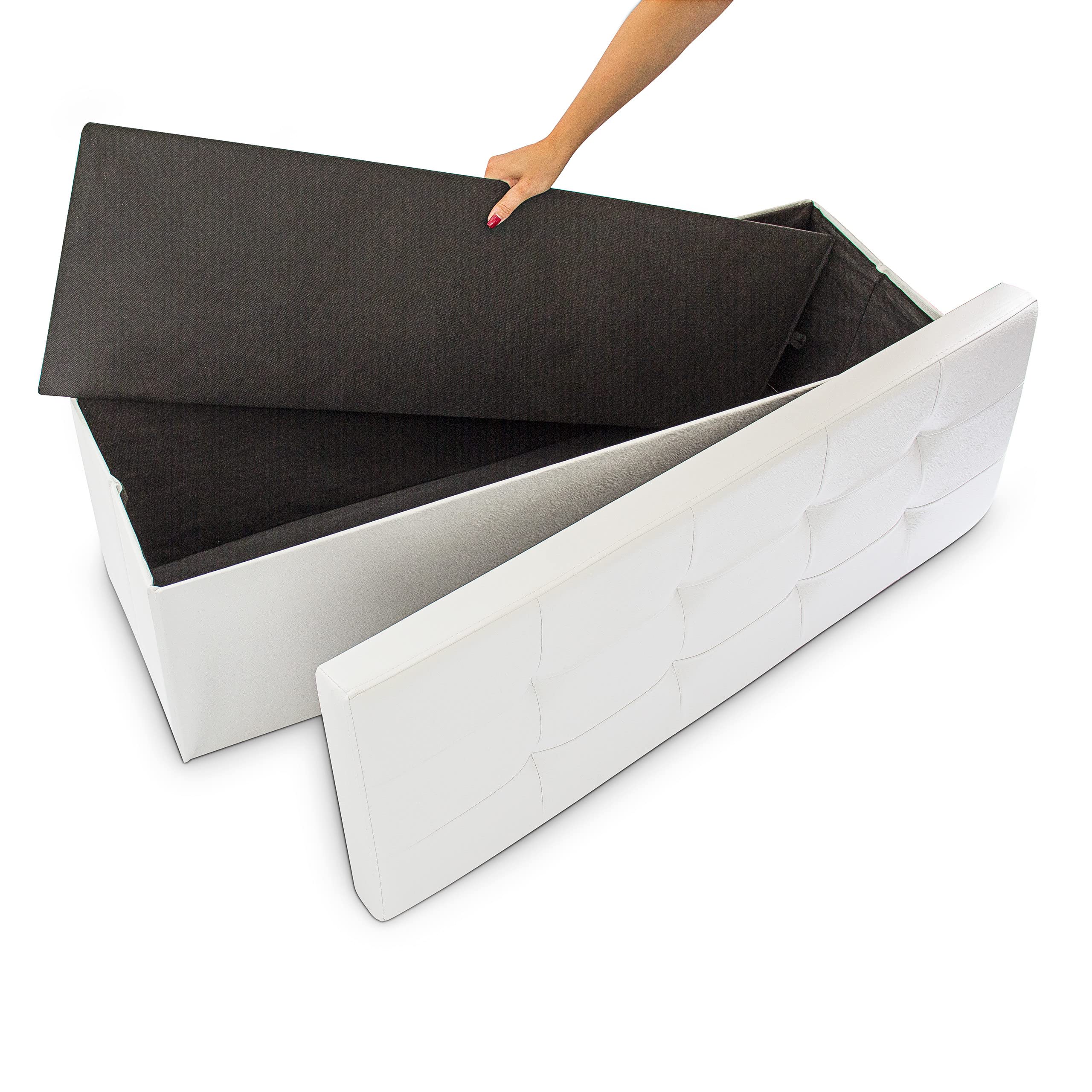 Relaxdays Cassapanca Pieghevole, Sgabello Pouf, Cassa Panca, con Coperchio, HxLxP: 38 x 114 x 38 cm, Baule, Bianco