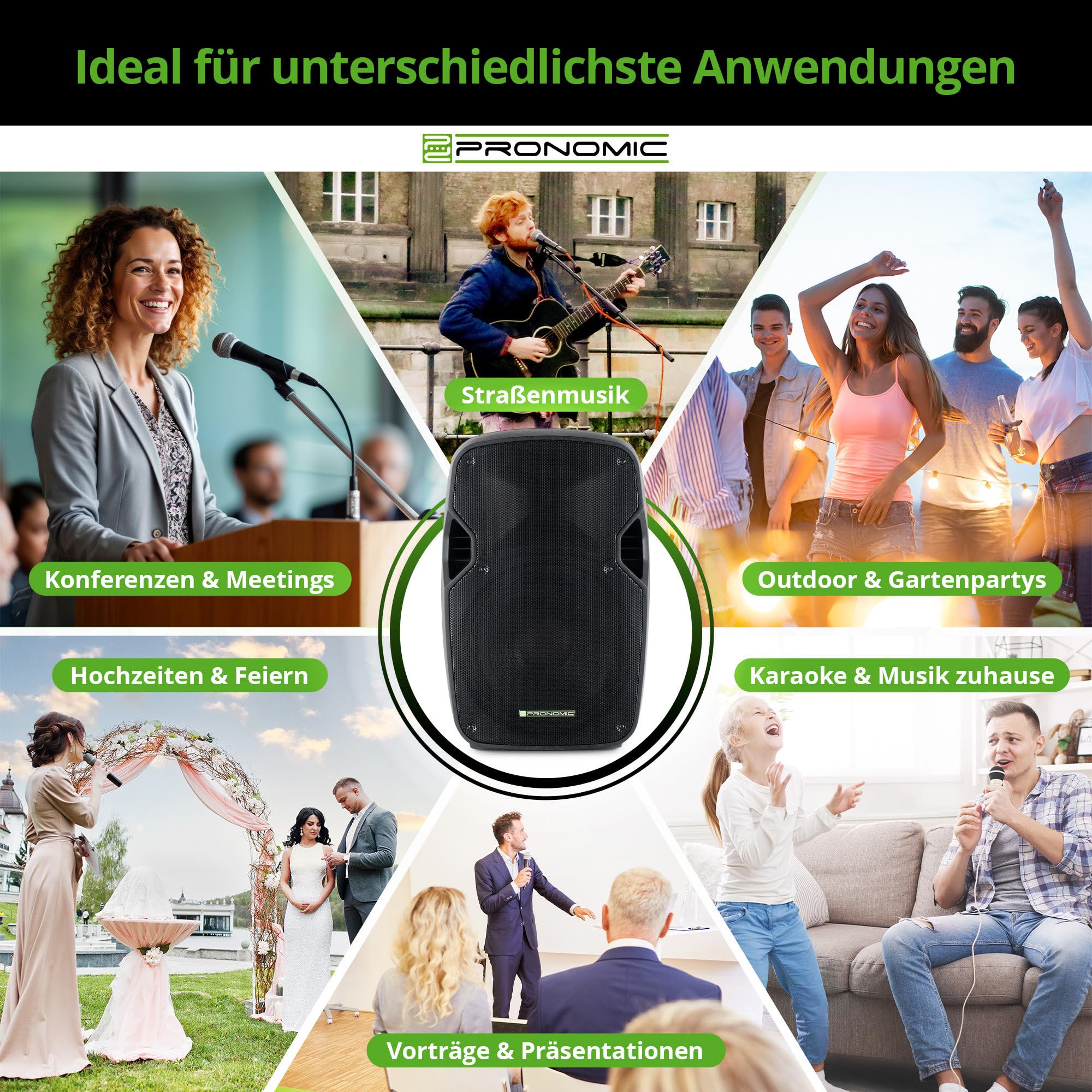Pronomic Move 12" Partybox 2X Set - Mobile PA-Anlage Bluetooth Lautsprecher TWS - Musikbox mit leistungsstarkem Akku - Leistung 30W (RMS) - Inkl. Aktivbox, Funkmikrofon, Headset & Fernbedienung