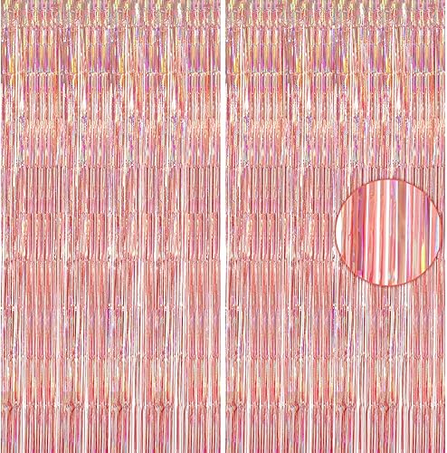 Miniatura 8 de GAGAKU Cortinas onduladas con flecos dorados, paquete de 2 telones de fondo de aluminio de 3.3 x 6.6 pies, decoraciones de fiesta de oropel dorado