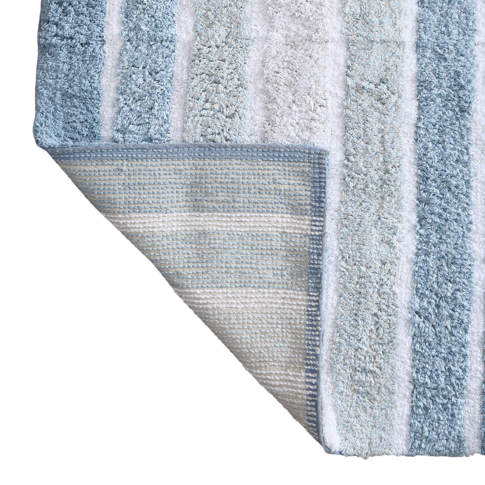 2-częściowy zestaw bawełnianych dywaników łazienkowych w paski – 100% bawełniana mata łazienkowa, 21 x 32 / 43 x 60 cm, miękki, chłonny można prać w pralce, niebieski