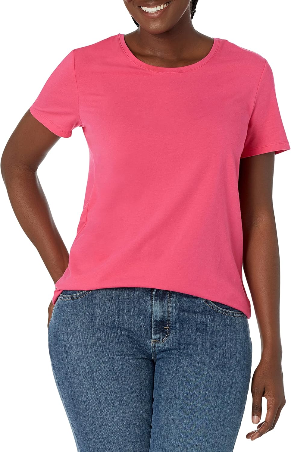 Amazon Essentials Women's Classic-Fit Short-Sleeve Crewneck T-Shirt, Multipacks 2 Bright Pink/White Small