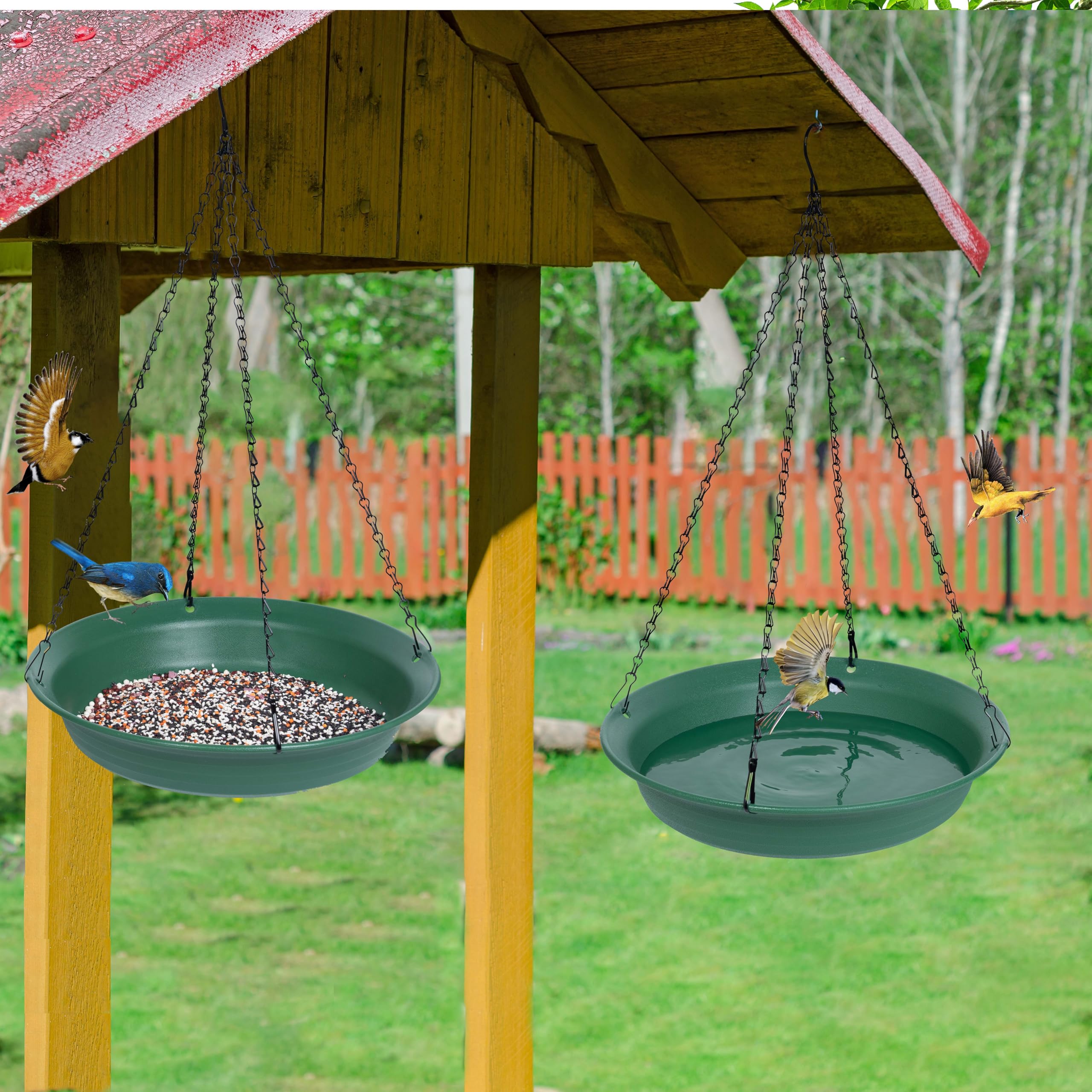 VUWEZ Vogelfutterstation zum Aufhängen und Vogeltränke für draußen, Wildvogel-Futterspender, hängende Vogeltränken für draußen, Kardinal, Blauhäher, Krähe, Vogelfutterspender außen (40,6 cm, 1 Stück