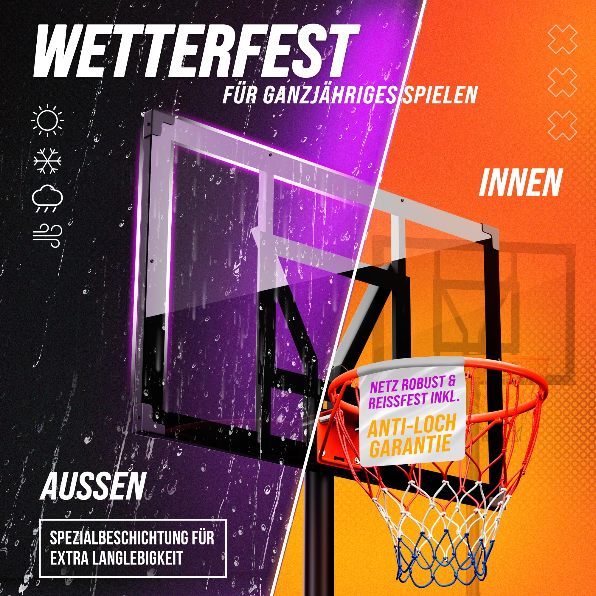 Basketballkorb Outdoor höhenverstellbar wetterfest mit Ständer Basketballkorb für Kinder Erwachsene