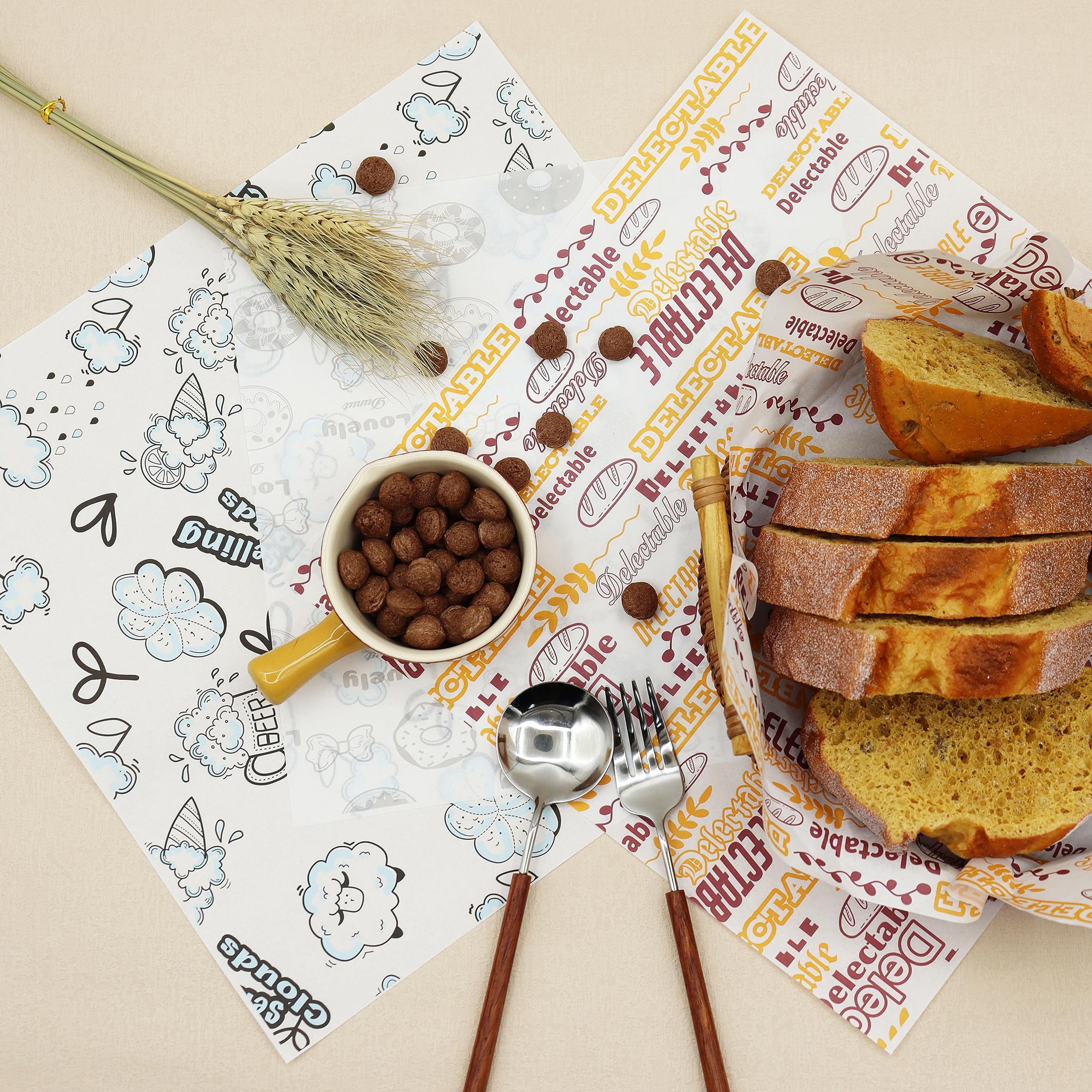 VQPeo 50 Pcs Deli Wax Paper Sheets For Food Basket & Plate Liners 14 X 11 Inch Old Newspaper Style Printed Greaseproof Deli Paper For Wrapping Breads