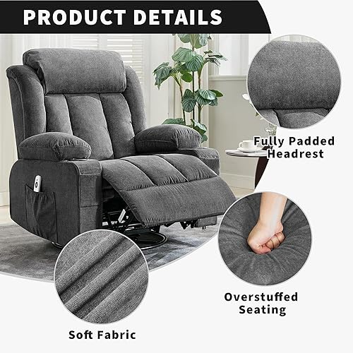 Miniatura 5 de GAOMON Rocker Swivel Recliner Chair with Heat Massage Large Wide Lazy Boy Single Sofa Seat with 3 Positions 2 Side Pockets Cup Holders USB Ports