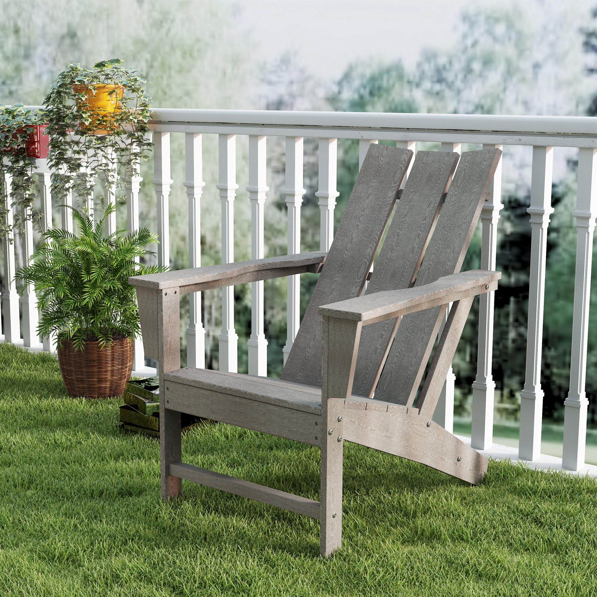 Outsunny Silla Adirondack Exterior con Asiento Extra Ancho Silla de Jardín para Patio Terraza Balcón Soporta 120 kg 75x83x90 cm Gris Oscuro