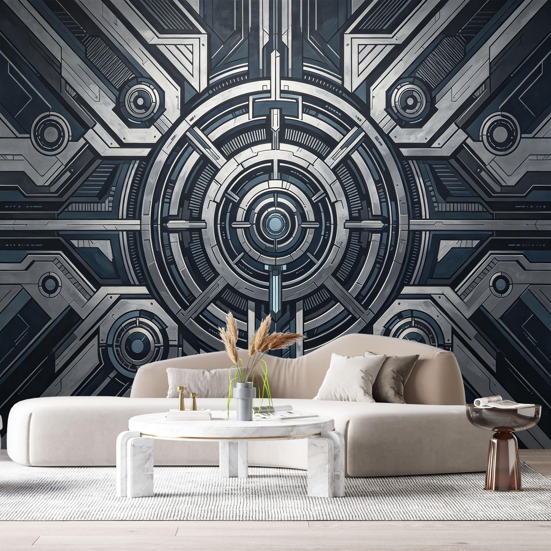 Custom Size Wall Murals Geometric Industrial Modern 3D Tech Core Mechanical Circle SelfAdhesive Wall Fabric Removable Large Wallpaper for Photo Living Room