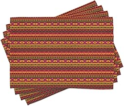 ABAKUHAUS Aztec Placemats Set of 8 South American Style Vintage Peruvian Motifs Lively Primitive Peoples Hippie Washable Fabric Placemats for Dining Room Kitchen Table Decoration Color
