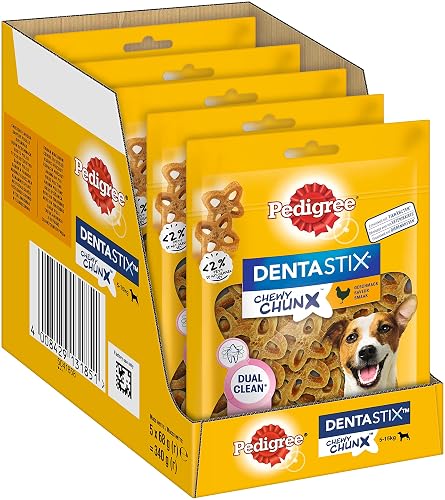 Pedigree Dentastix Chewy Chunx - Bocadillos dentales para Perros pequeños de 5 a 15 kg, con Pollo, 5 Paquetes…