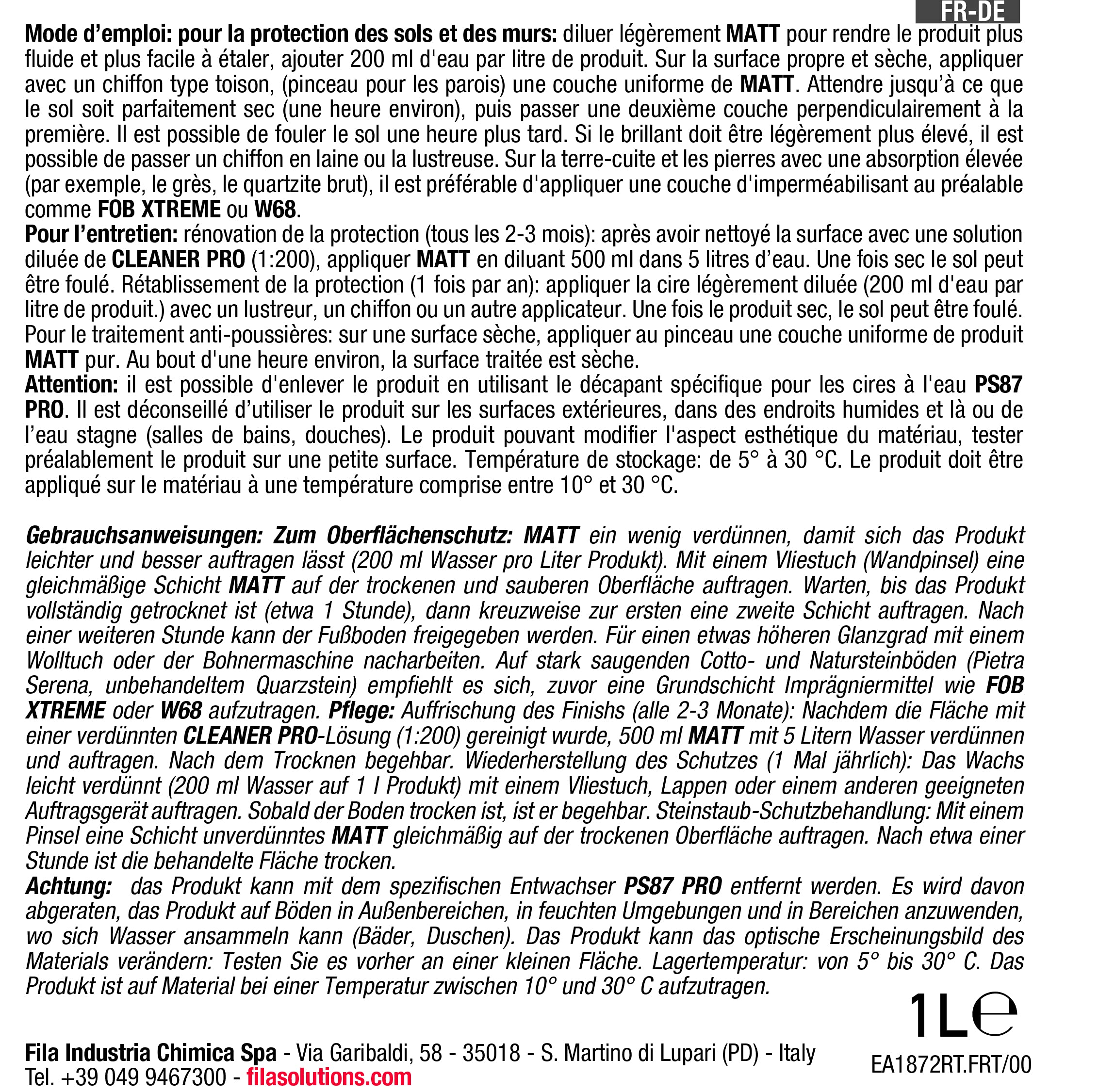 FILA Surface Care Solutions, MATT, Schutzwachs mit Natürlichem Effekt, 1L