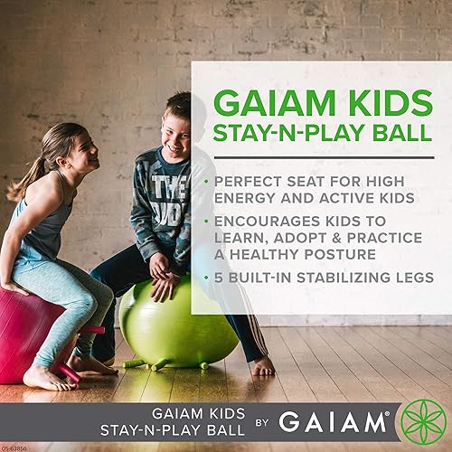 Miniatura 2 de Gaiam Kids Stay-N-Play Children's Balance Ball, Flexible School Chair Active Classroom Desk Alternative Seating, Built-In Stay-Put Soft Stability
