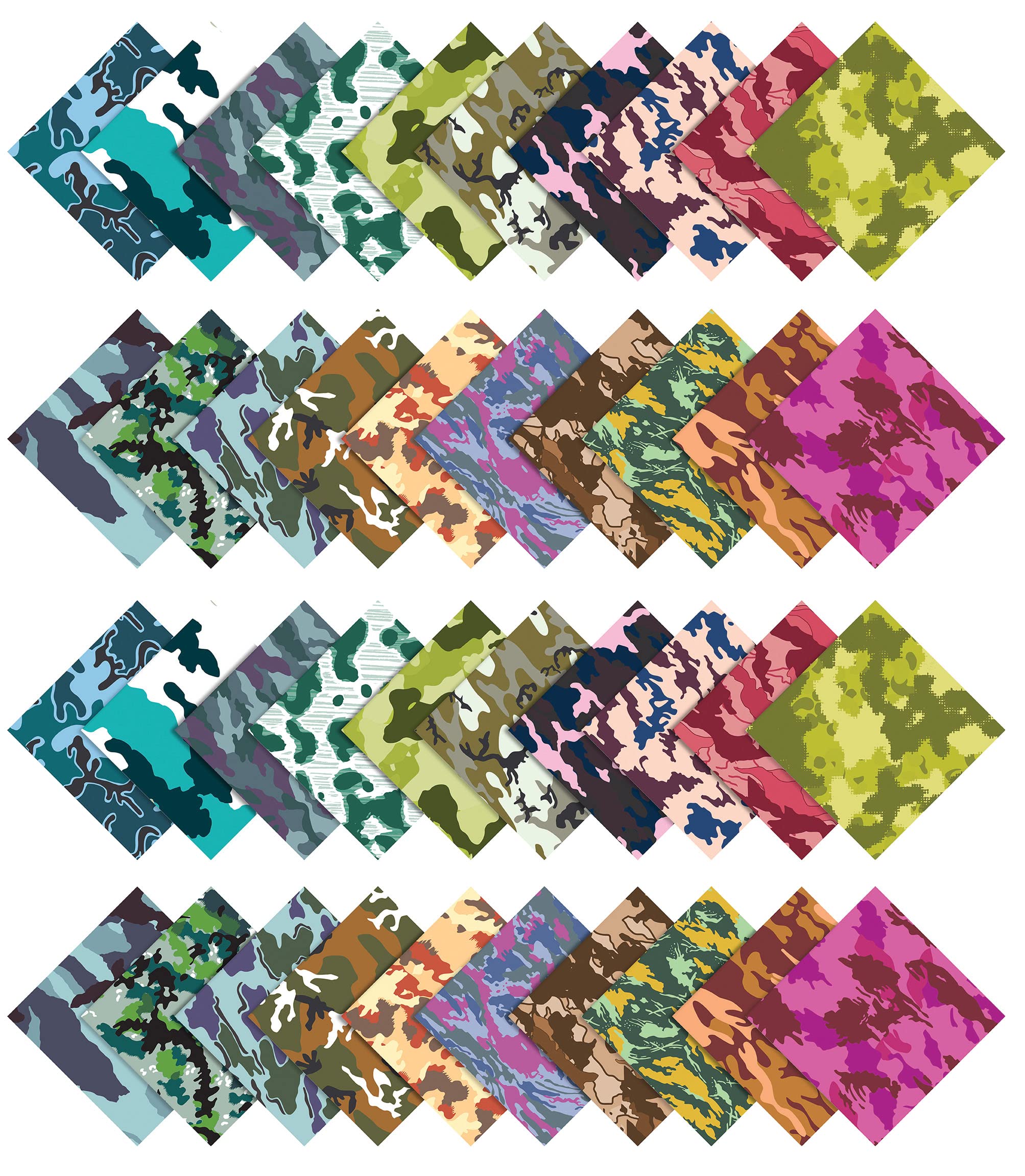 Soimoi 40Pcs Camouflage Print Cotton Precut Fabrics for Quilting Craft Strips 2.5x42 inches Jelly Roll - Multicolor