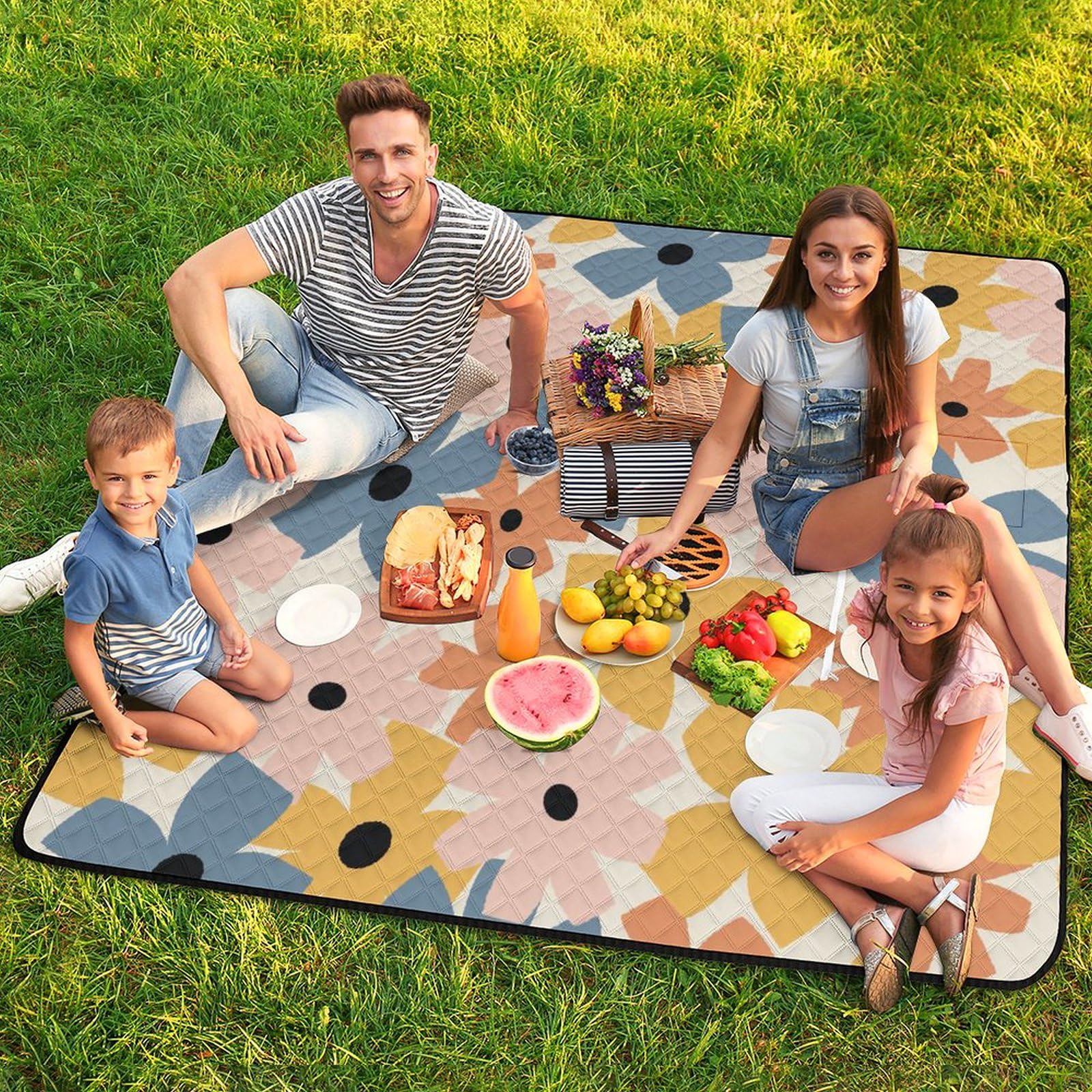 3D Impression Fleurs Cut Clothese Couverture Pique Nique Tapis De Plage Anti Sable Nappe Picnic Tapis Picnic pour Le Voyage, Le Camping, Les Vacances, Etc 200x200cm