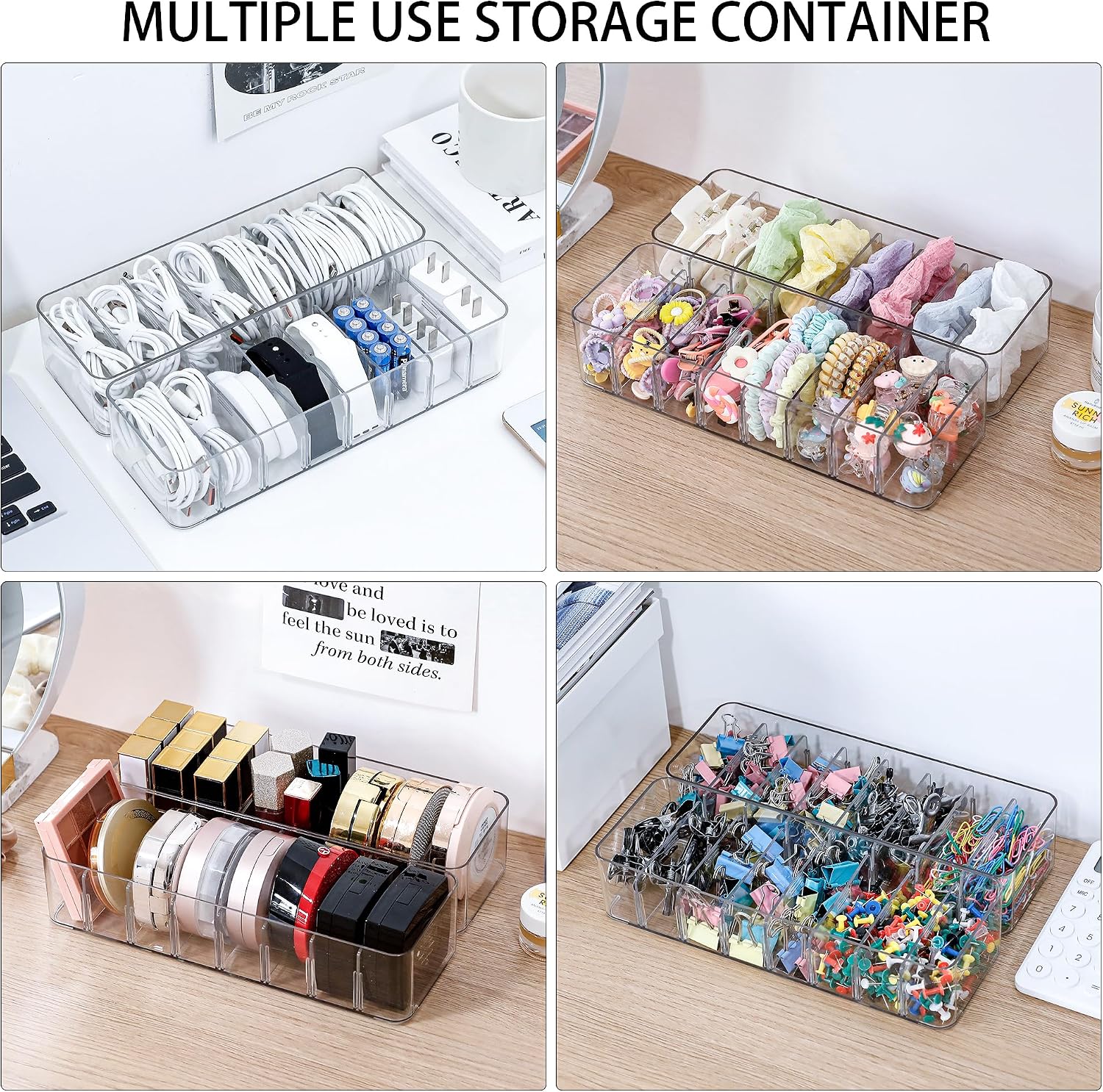 2 Pack Cable Cord Storage Box, Plastic Desk Drawer Organizer Case for Home Office Supplies, Art Crafts, Electronic Accessories, Phone Charger and Wires