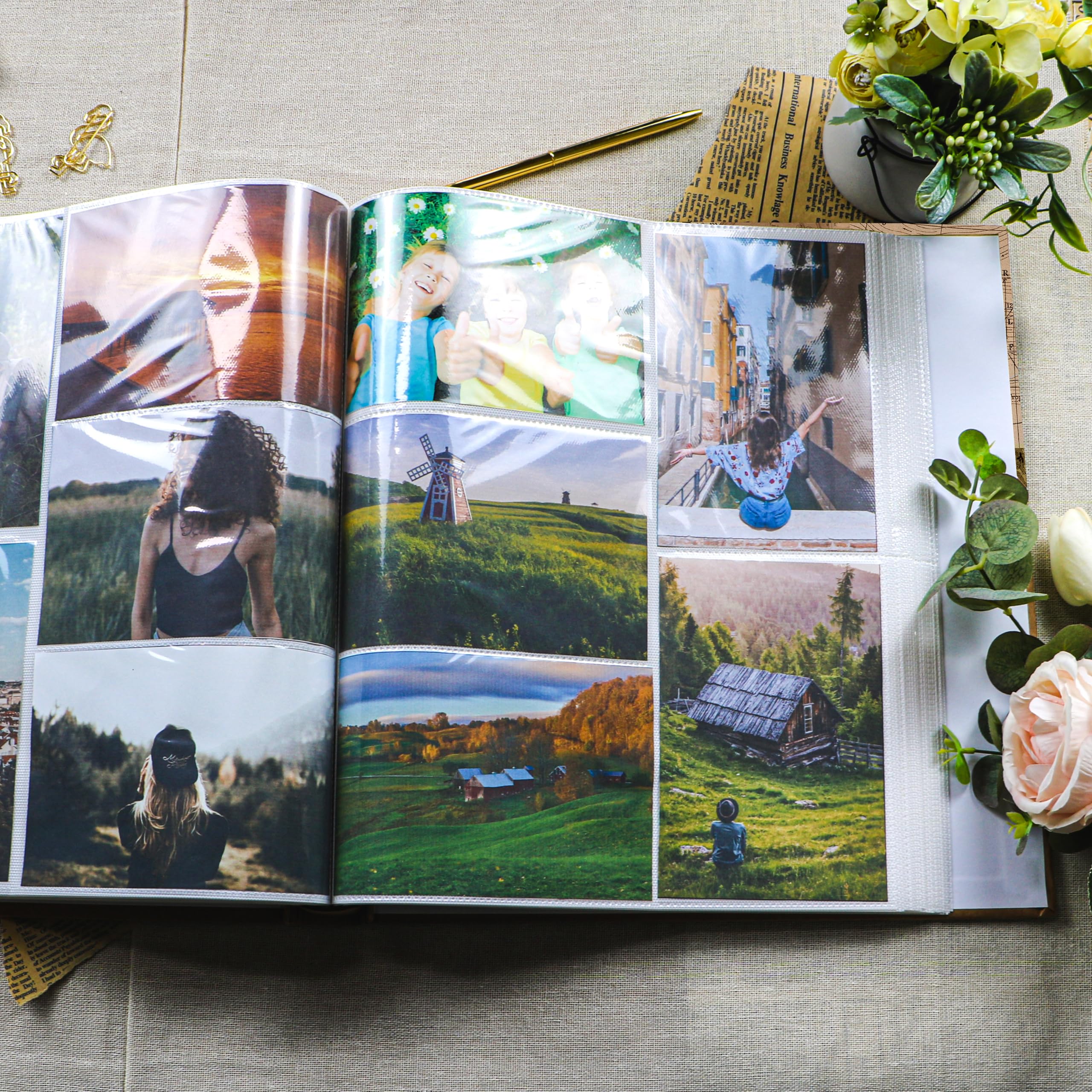 Holoary Fotoalbum, für Fotos 10,2 x 15,2 cm, 500 Fotos, 5 Bilder pro Seite, mit Fotorahmenfenster, 500 Taschen für Fotos, bedruckter Bucheinband, Reise-Design, Weltkarte im Abenteuer-Stil