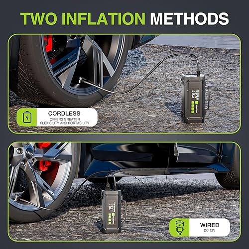 Miniatura 4 de WORKPRO Inflador de neumáticos, compresor de aire portátil, bomba de aire eléctrica de 12 V, 150 PSI para neumáticos de automóvil con medidor de