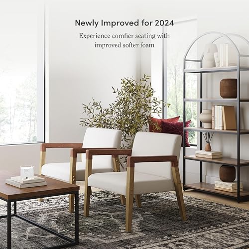Miniatura 3 de Nathan James Hudson Accent - Silla de sala de estar, cómoda silla de lectura para dormitorio, sillón de madera de mediados de siglo, tela tapizada y