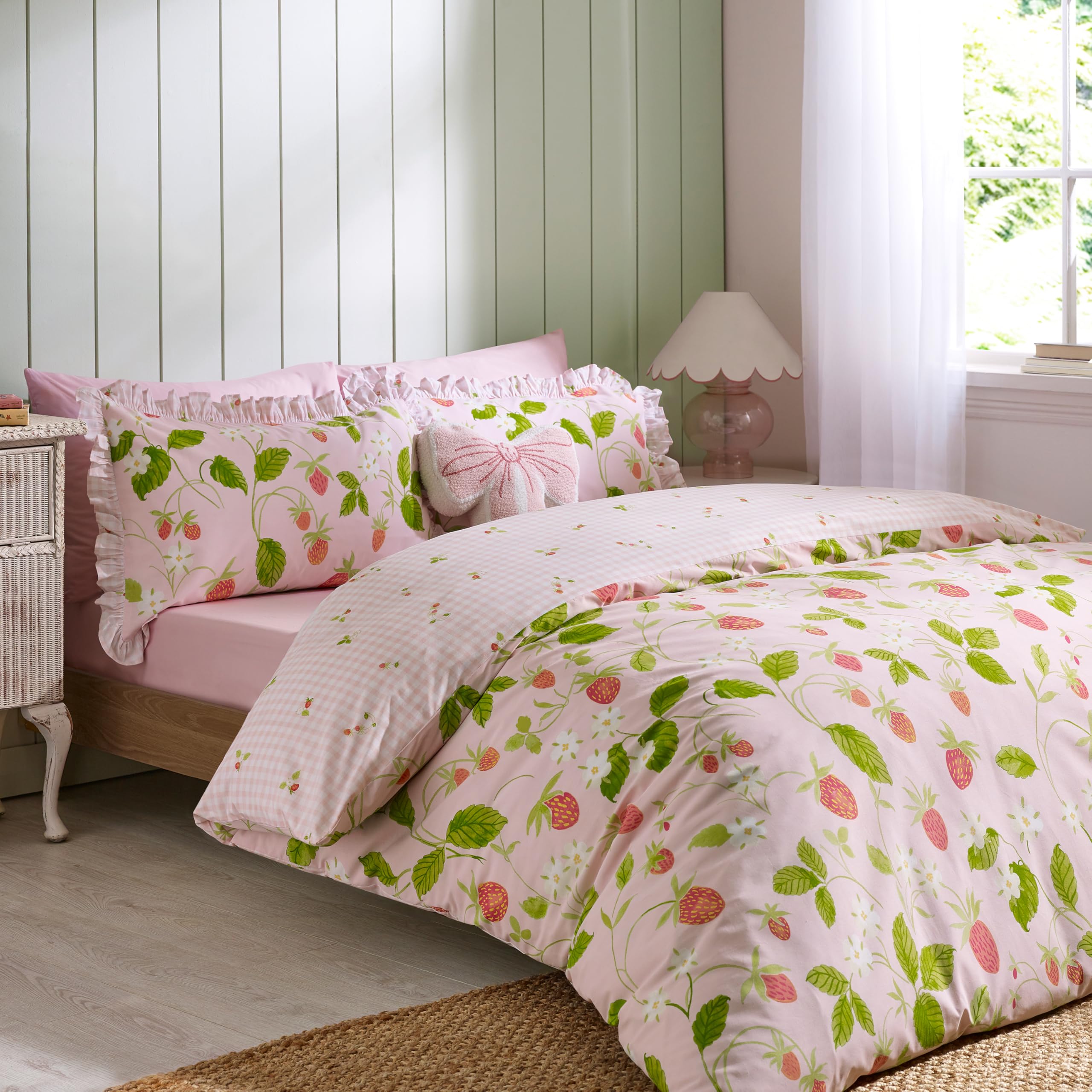 Catherine Lansfield Double Duvet Cover Set - Pink - Cotton/Polyester Blend