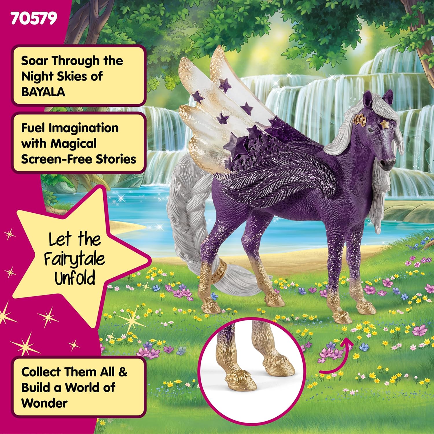 Schleich Bayala - 7” Star Pegasus Figurine with Starry Wings - Magical Winged Horse Toy with Glitter Body - Celestial Mare Fantasy Collectible for Screen-Free Play - Kids Ages 5+ | 70579