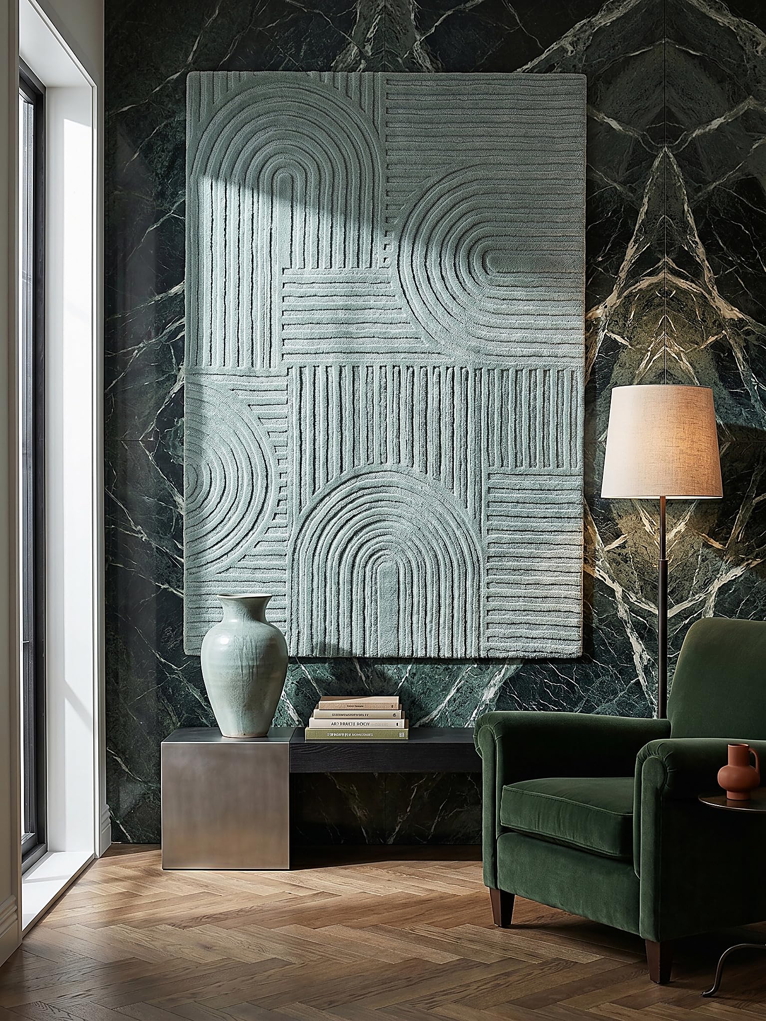 Tapis en Laine Motif Géométrique Dense et Robuste Bleu Canard-Bleu 120 x 170 cm Salle à Manger | Leven