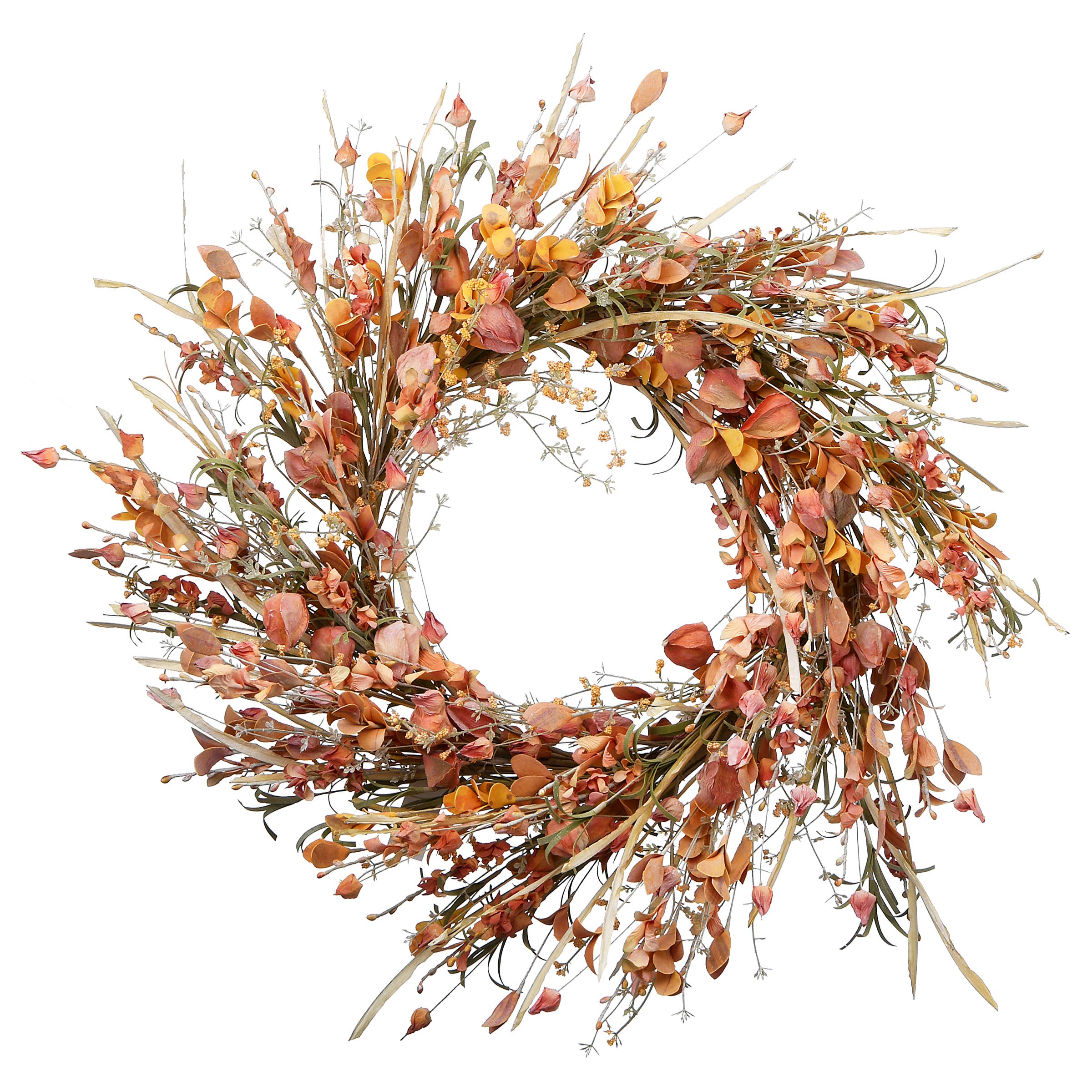 national tree company artificial autumn wreath, decorated with wildflowers, stems, stalks, autumn collection, 22 in