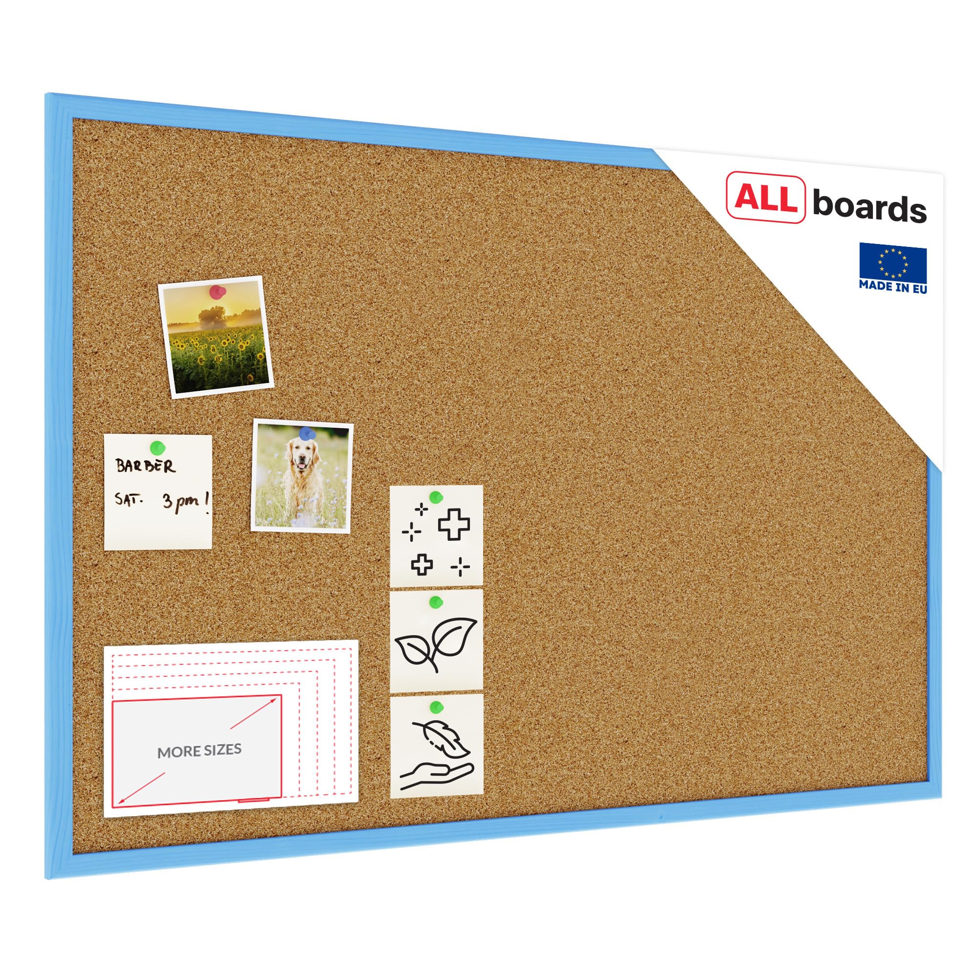 ALLboards Cork Board with Wooden Natural Blue Frame 90x60cm, Corkboard Bulletin Board Notice Board โ image 1