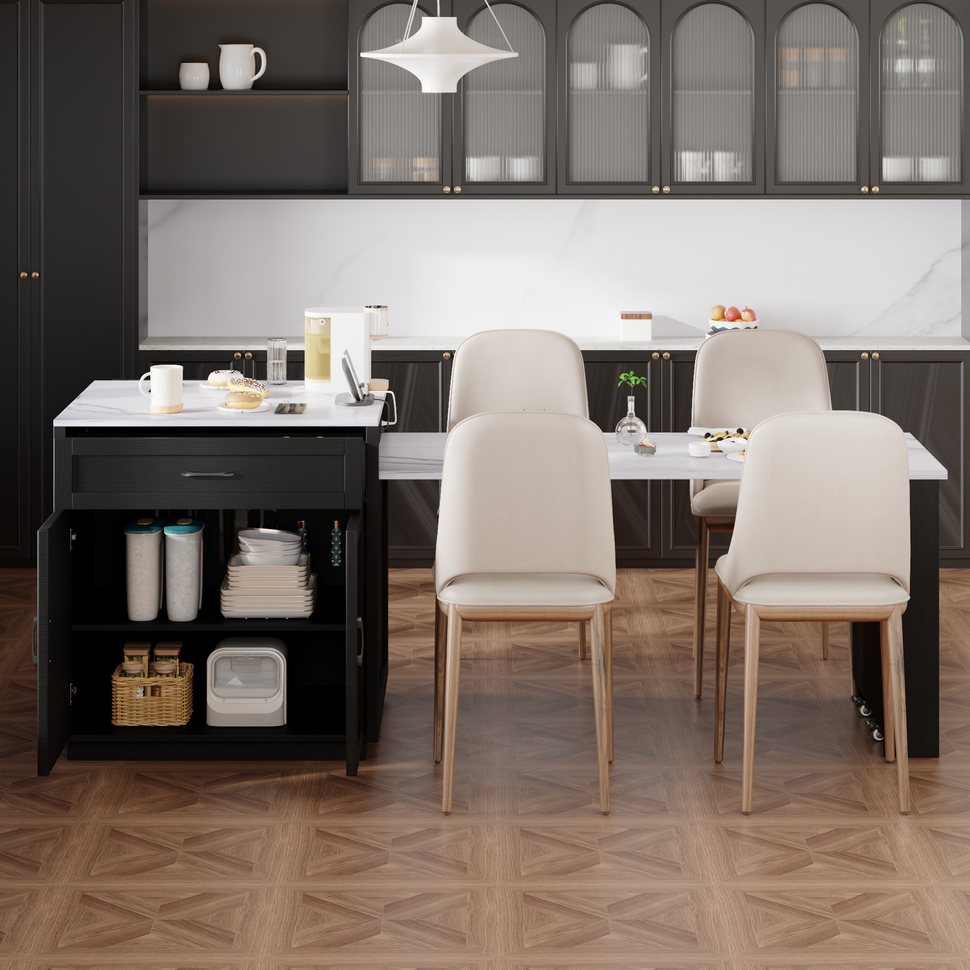 JULONGC 82.7 inch Kitchen Island with Extendable Dining Table for