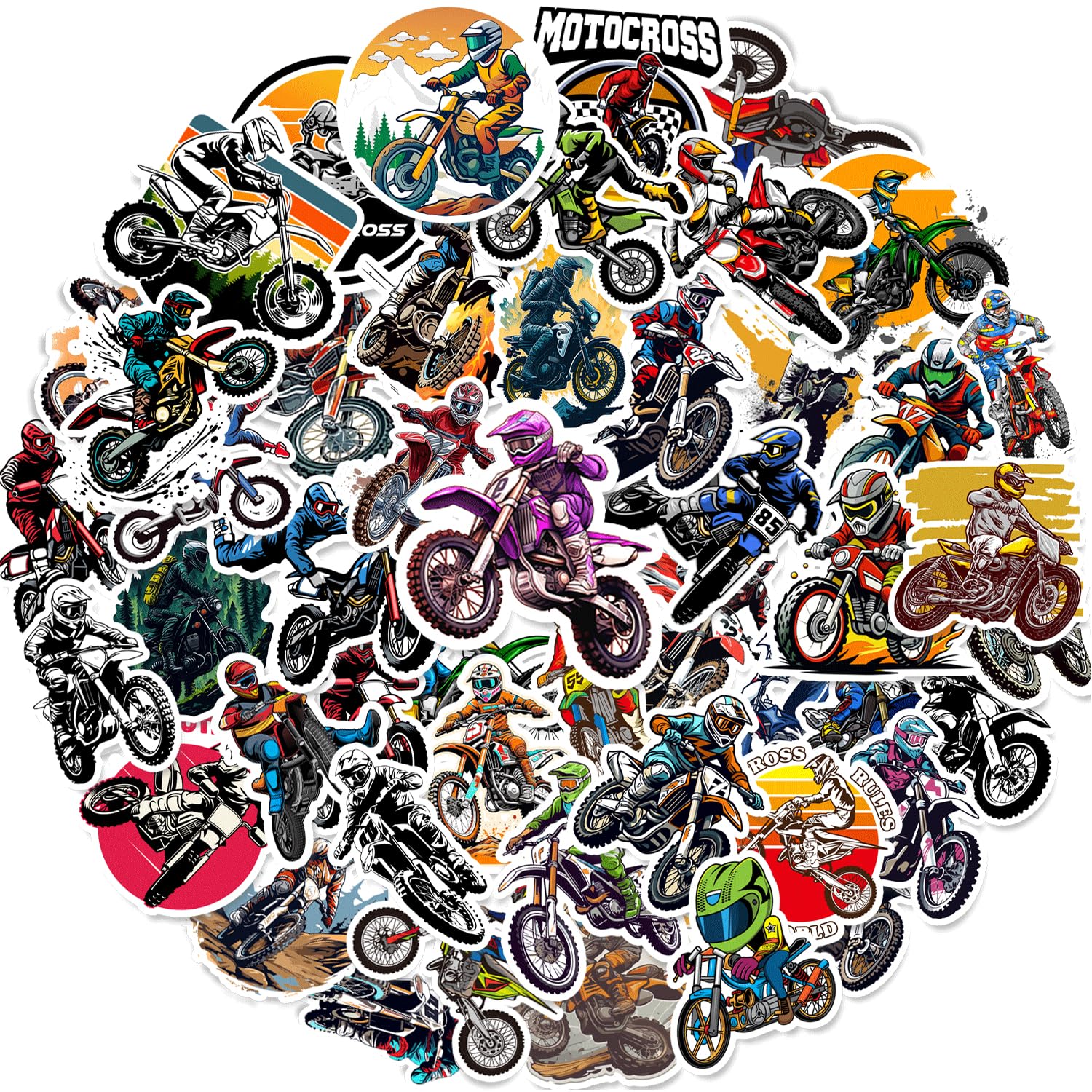 100PCS Dirt Bike Stickers Motocross Decals Party Favors Birthday Party Decorations Vinyl Waterproof Stickers for Water Bottle Laptop Luggage Helmet