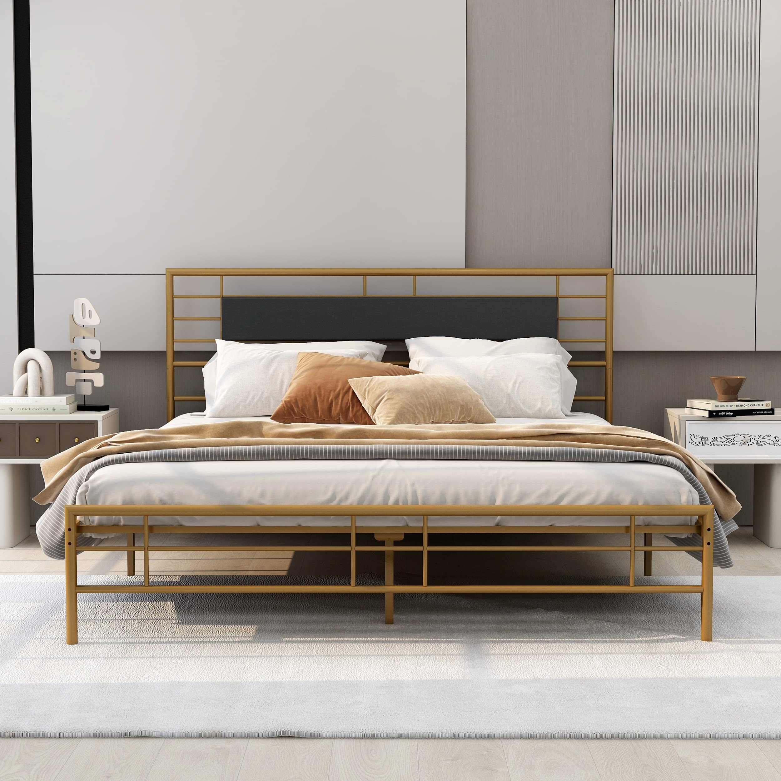 NNV Platform - Struttura Letto King Size In Metallo Con Testiera E Pediera Vintage, Struttura