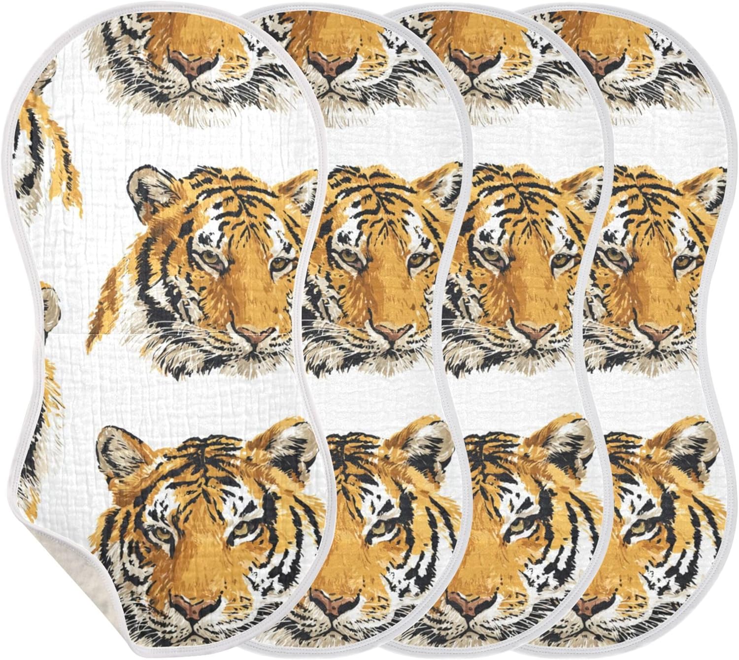 Tiger Faces Art Burp Cloths Baby Boys Girls Absorbent Soft Cotton Burping Cloths Rags 4 Pack