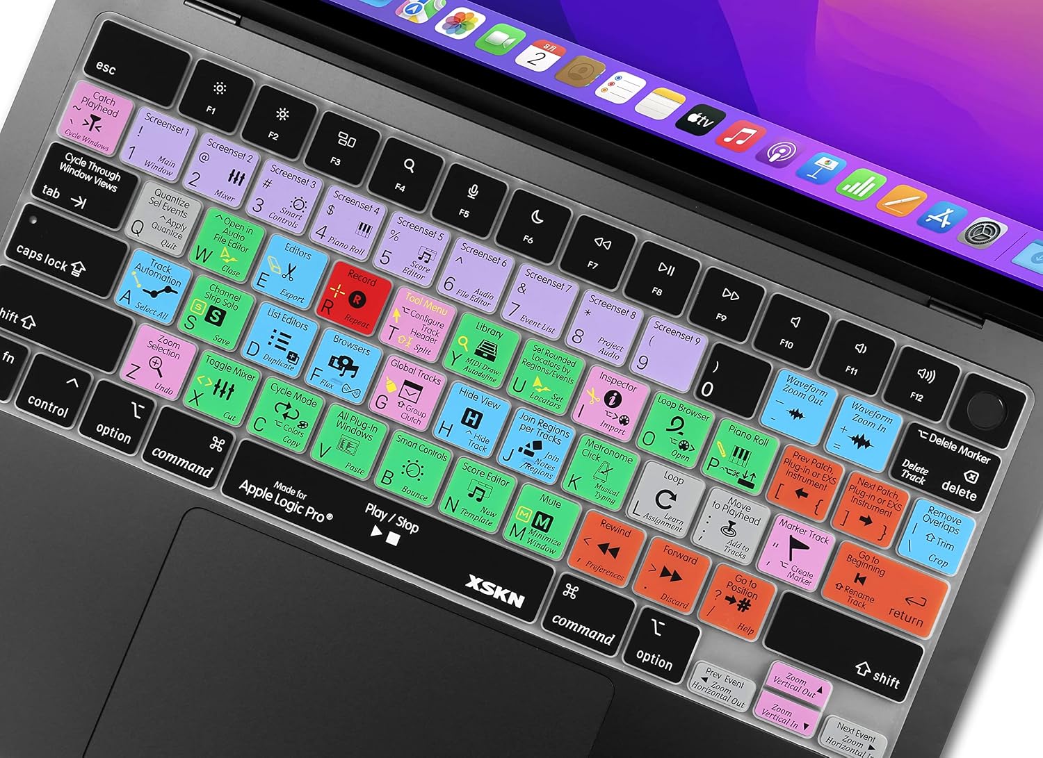 XSKN Logic Pro Shortcut US Version Silicone Keyboard Cover for Apple MacBook Air 13/15 inch with M5/M4/M3/M2 Chip and MacBook Neo with A18 Pro Chip