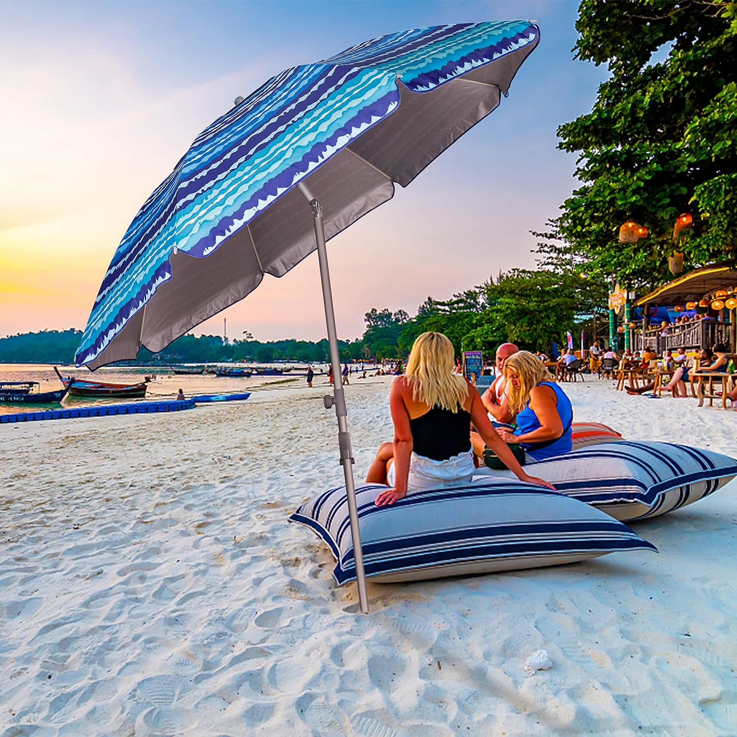 Blissun 7.2' Beach Umbrella with Sand Anchor, Outdoor Portable Beach Umbrella for Sand with Tilt Pole, Carry Bag, Air Vent