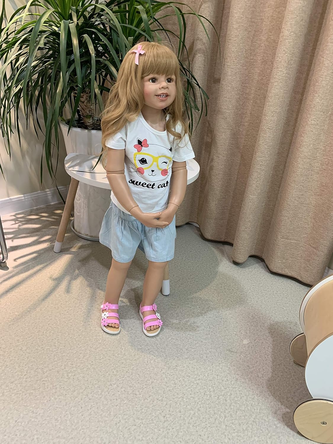 Pinky Reborn 39inch Reborn Toddler Doll - Huge Baby Full Body Hard Vinyl Realistic Blonde Hair Standing Girl Collectible Dress Model