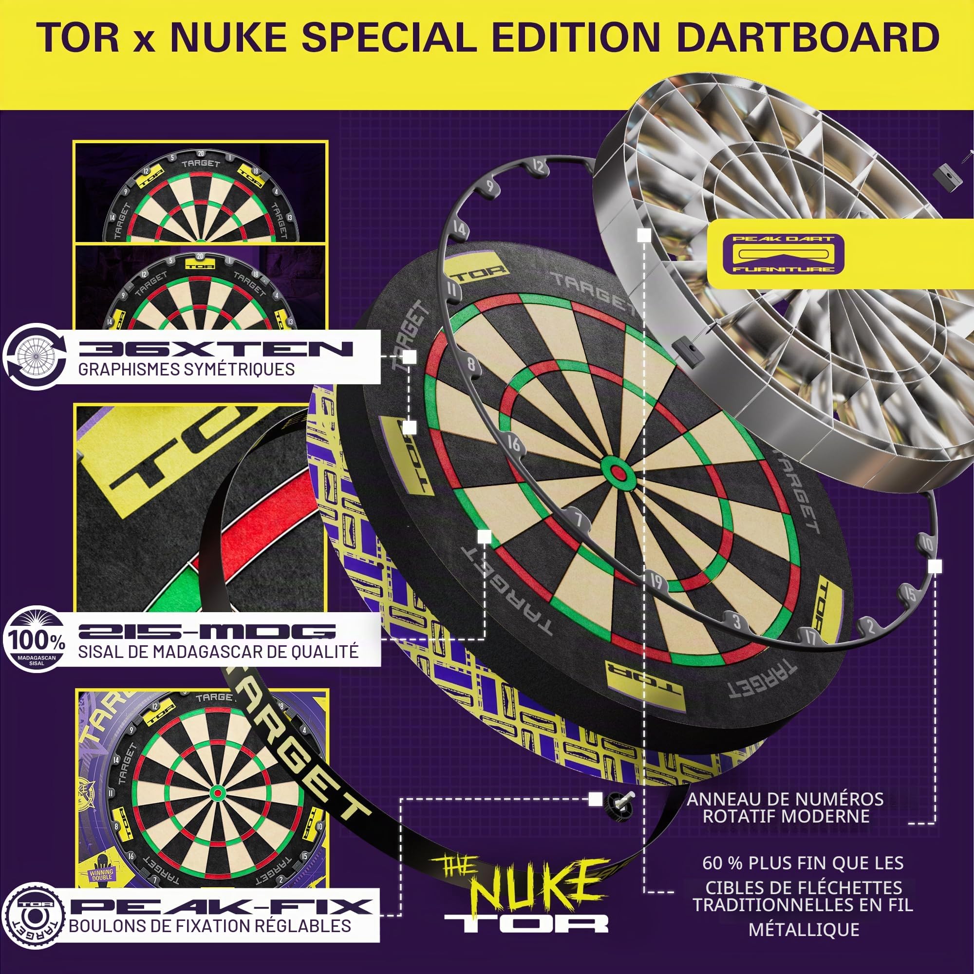 Target Darts Luke Littler Champion du Monde Ensemble Cible de Fléchettes TOR et Entourage de Cible de Fléchettes | Cibles de Fléchettes Standard de Compétition en Acier avec Kit de Fixation